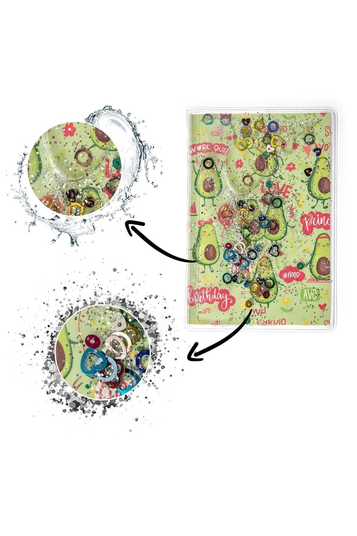 VUKİ-Glittery and Watery Covered Patterned Mini Notebook with Colorful Pages 3