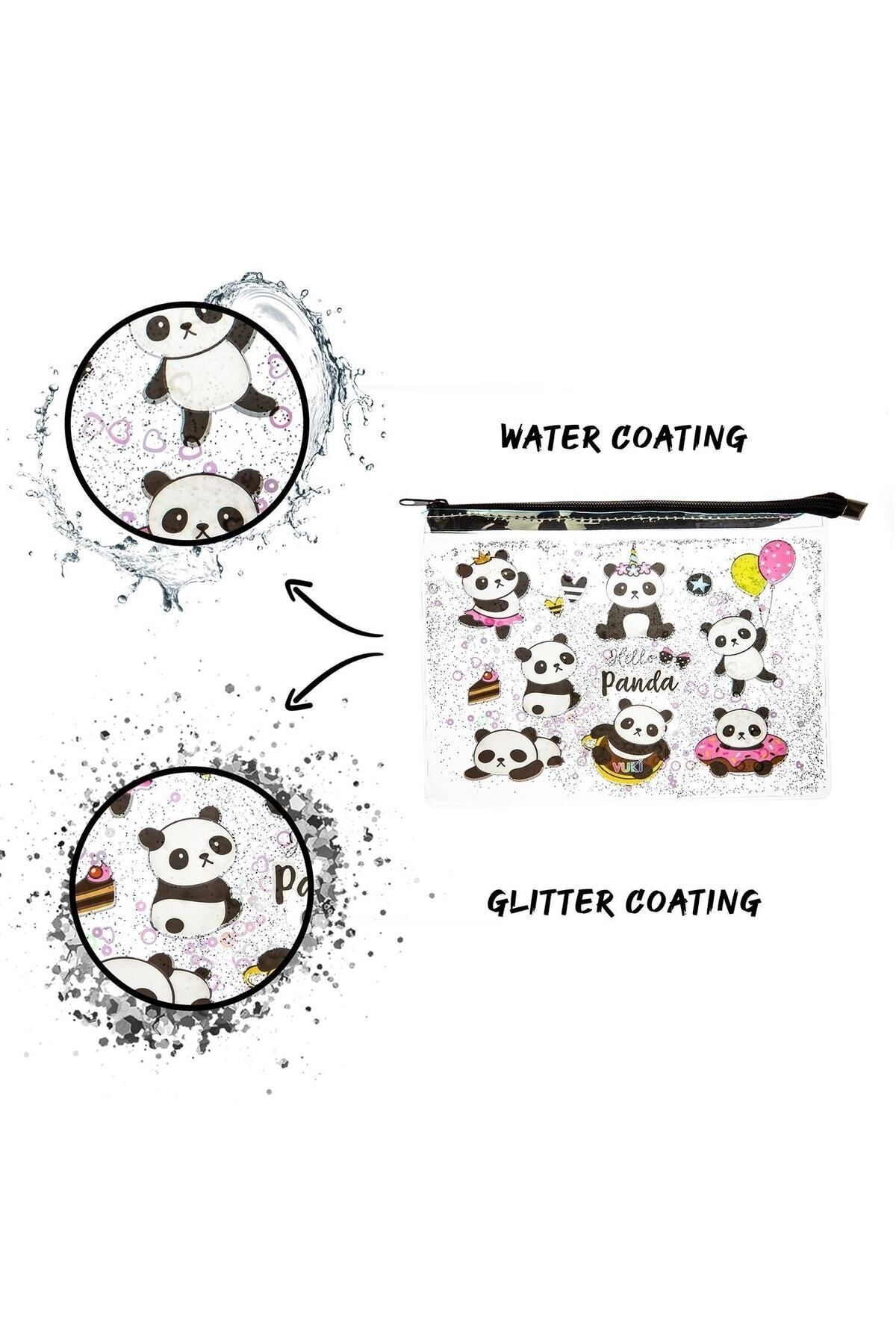 VUKİ-Transparent A4 File with Panda Glitter and Water Zipper 3