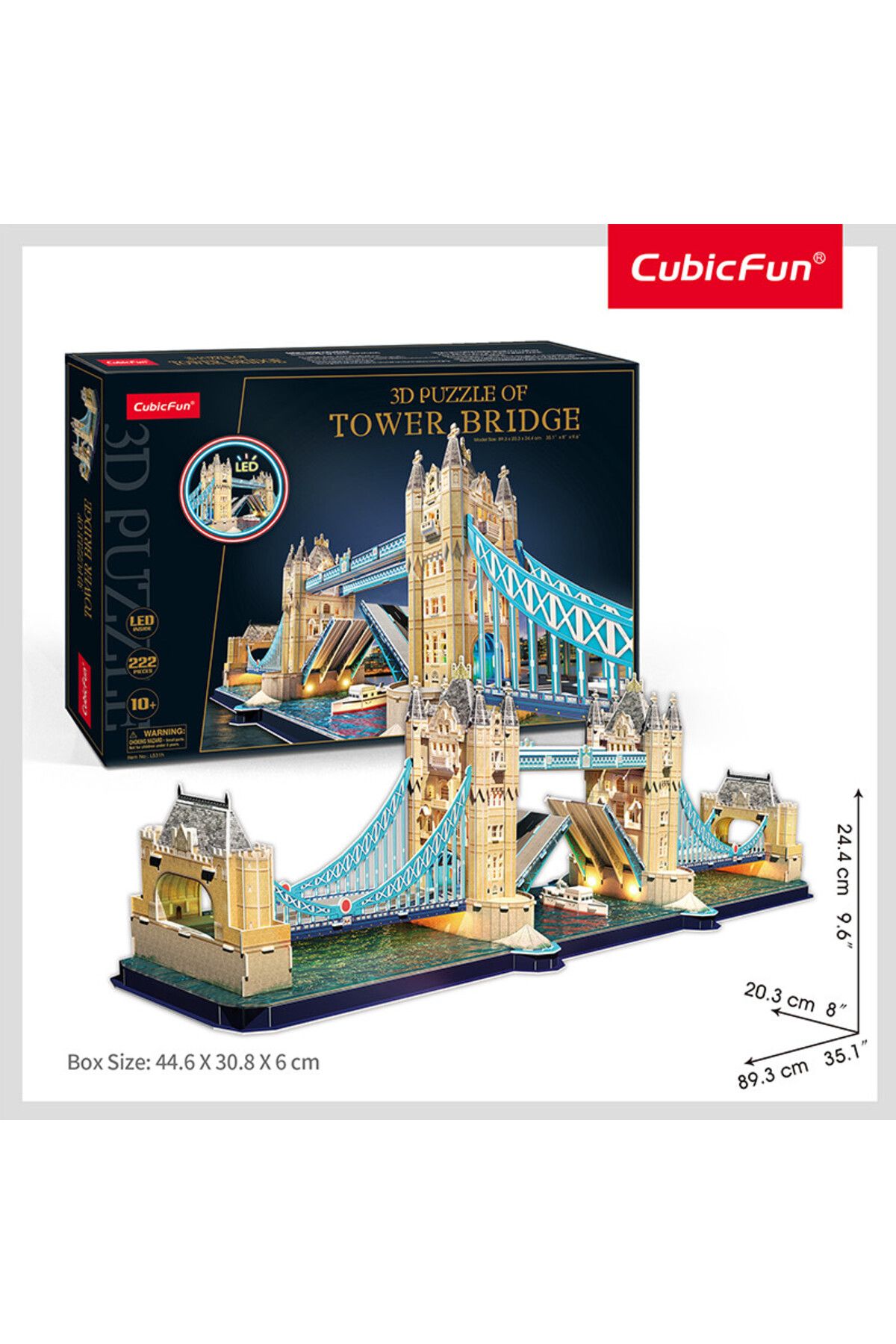 Cubic Fun-3D Puzzle LED Tower Bridge 222 Pieces , Battery Operated 4
