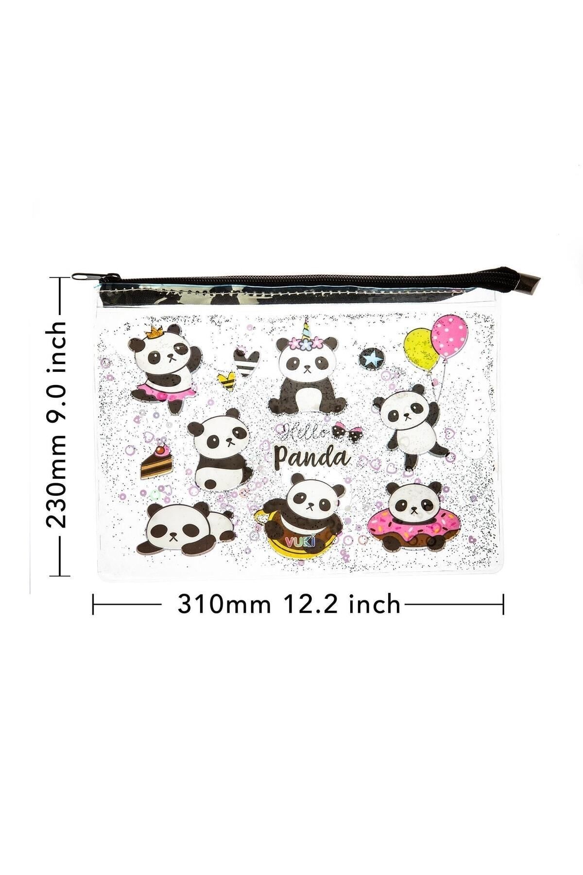VUKİ-Transparent A4 File with Panda Glitter and Water Zipper 2