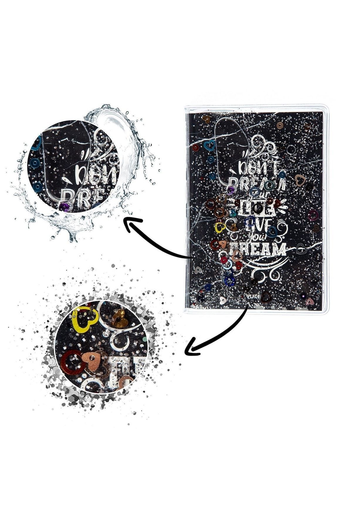 VUKİ-Glittery and Watery Covered Patterned Mini Notebook with Colorful Pages 3