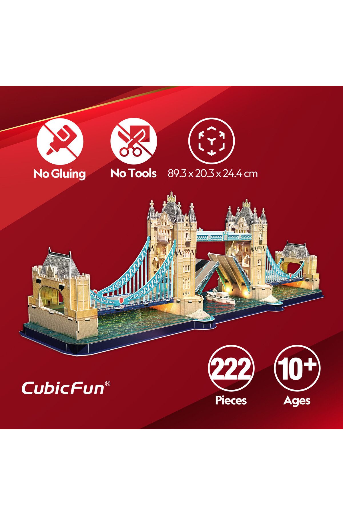 Cubic Fun-3D Puzzle LED Tower Bridge 222 Pieces , Battery Operated 3
