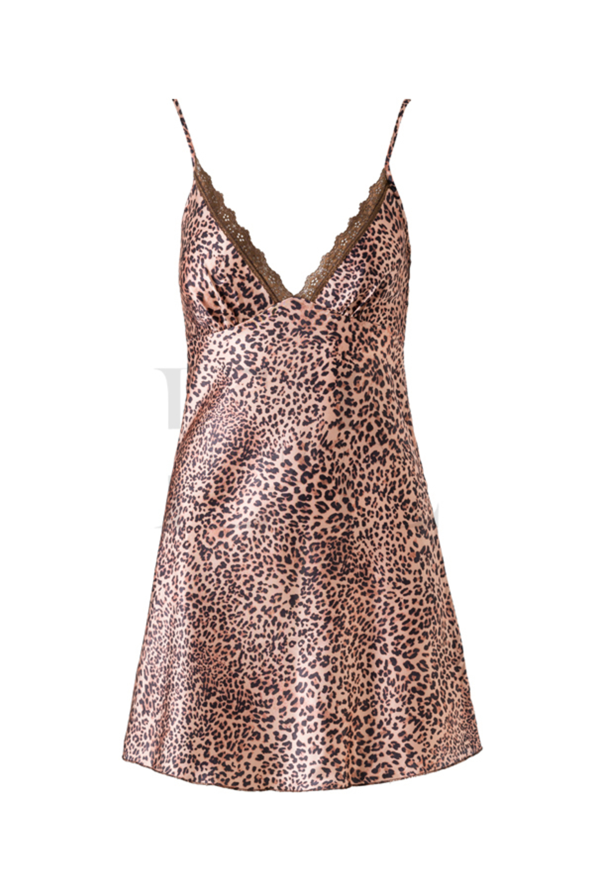 El Major Leopar Desenli Saten Gecelik - Ayarlanabilir Askılı, Dantel Dekolteli, Şık Ve Lüks Tasarım