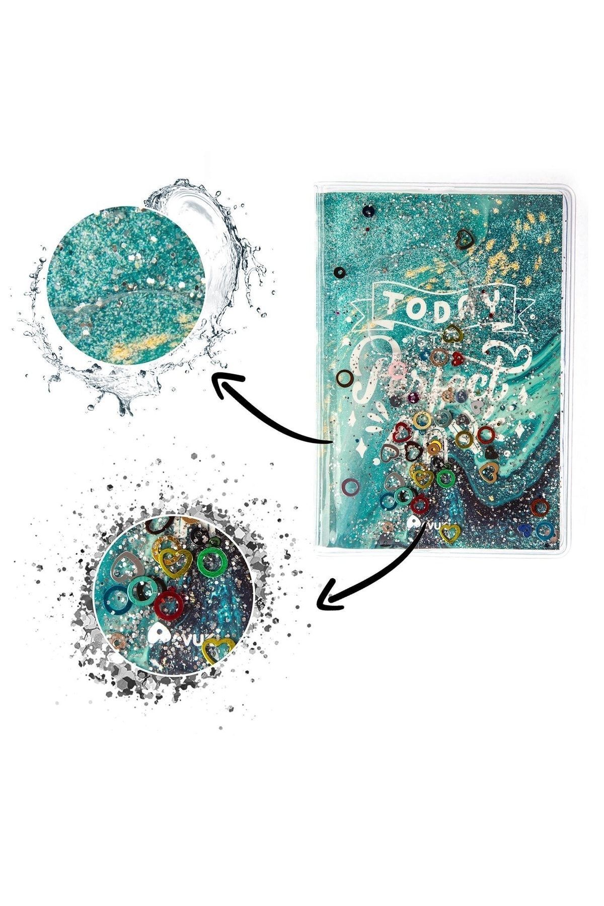 VUKİ-Glittery and Watery Covered Patterned Mini Notebook with Colorful Pages 3