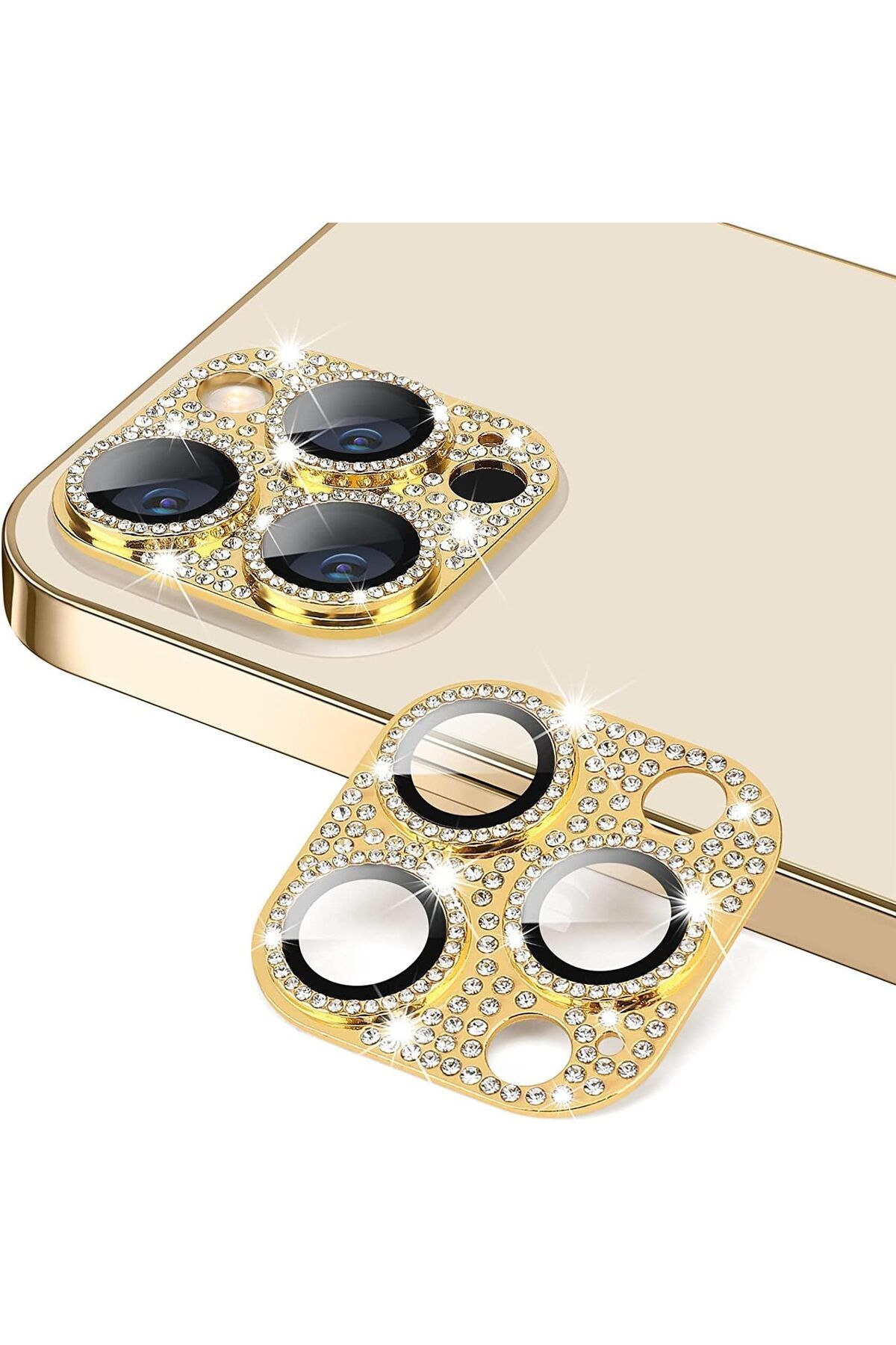 KYCBABY-9H Metal - Diamond Pattern Rhinestone Camera Lens Protector for iPhone 13/13 Mini (Gold) K 1