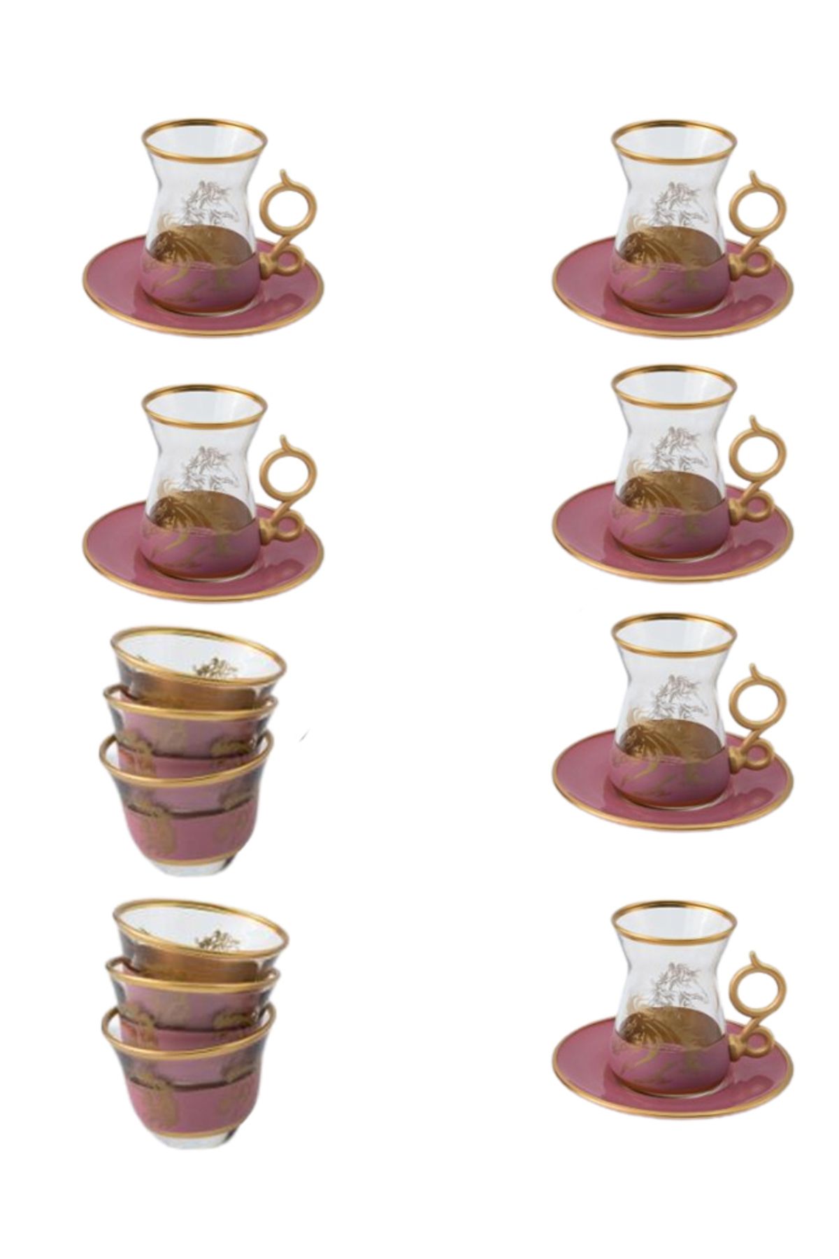 Byblos-18-Piece Printed Tea And Coffee Cup With Saucer Set Pink/Gold/Clear 1