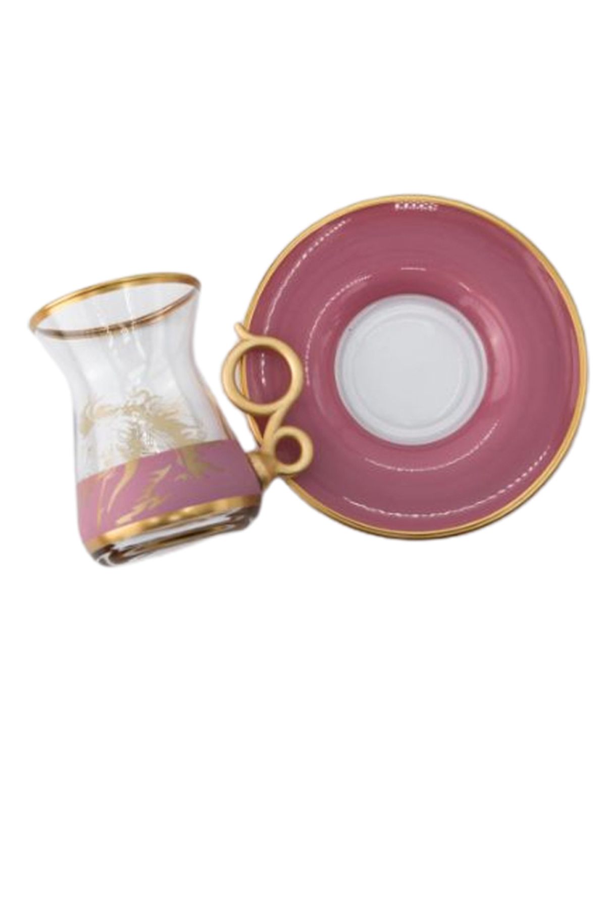 Byblos-18-Piece Printed Tea And Coffee Cup With Saucer Set Pink/Gold/Clear 2