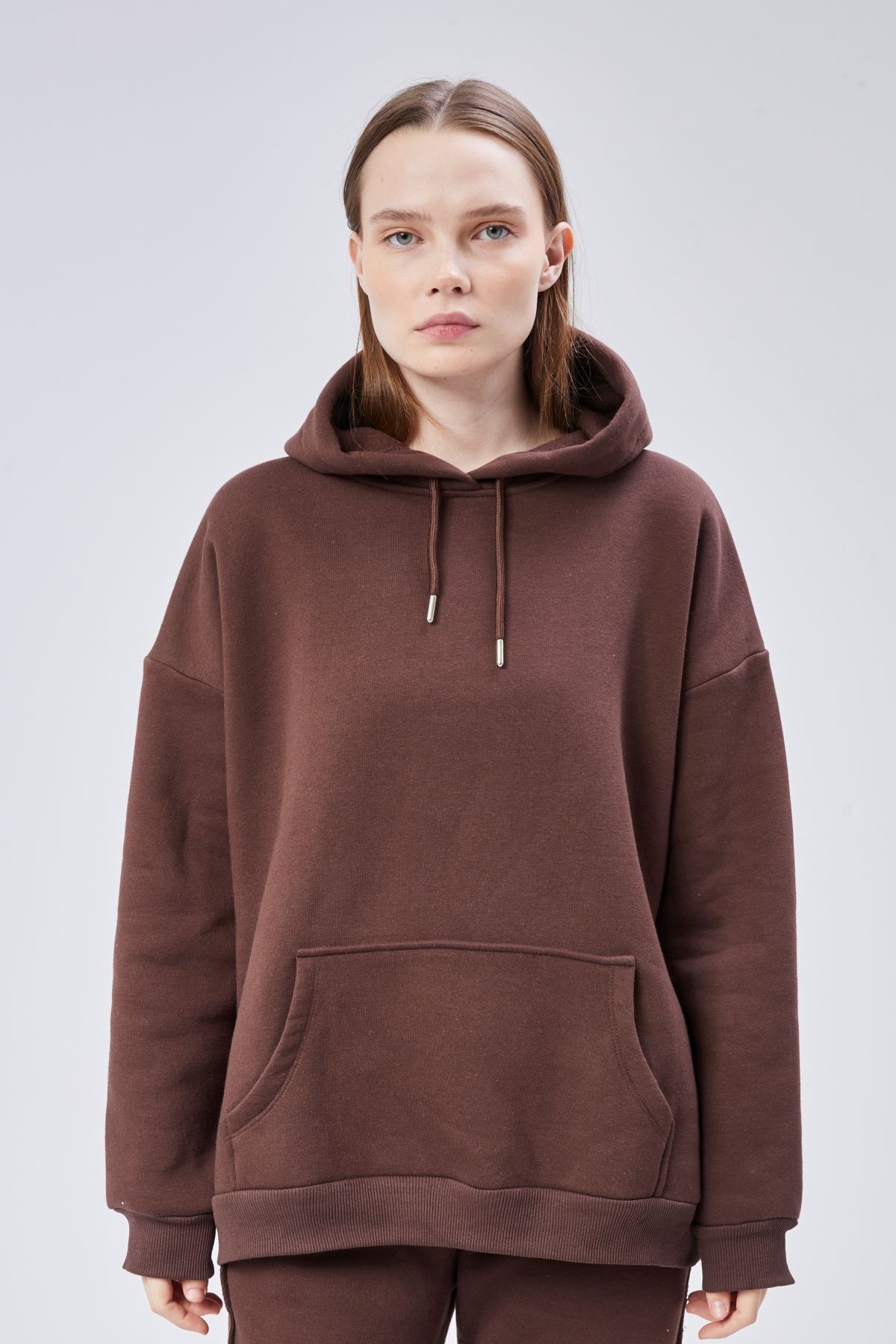soBasic-Raised Three Thread Tracksuit Set with Stitching Detail on the Leg (Esftkm102) - Coffee 4