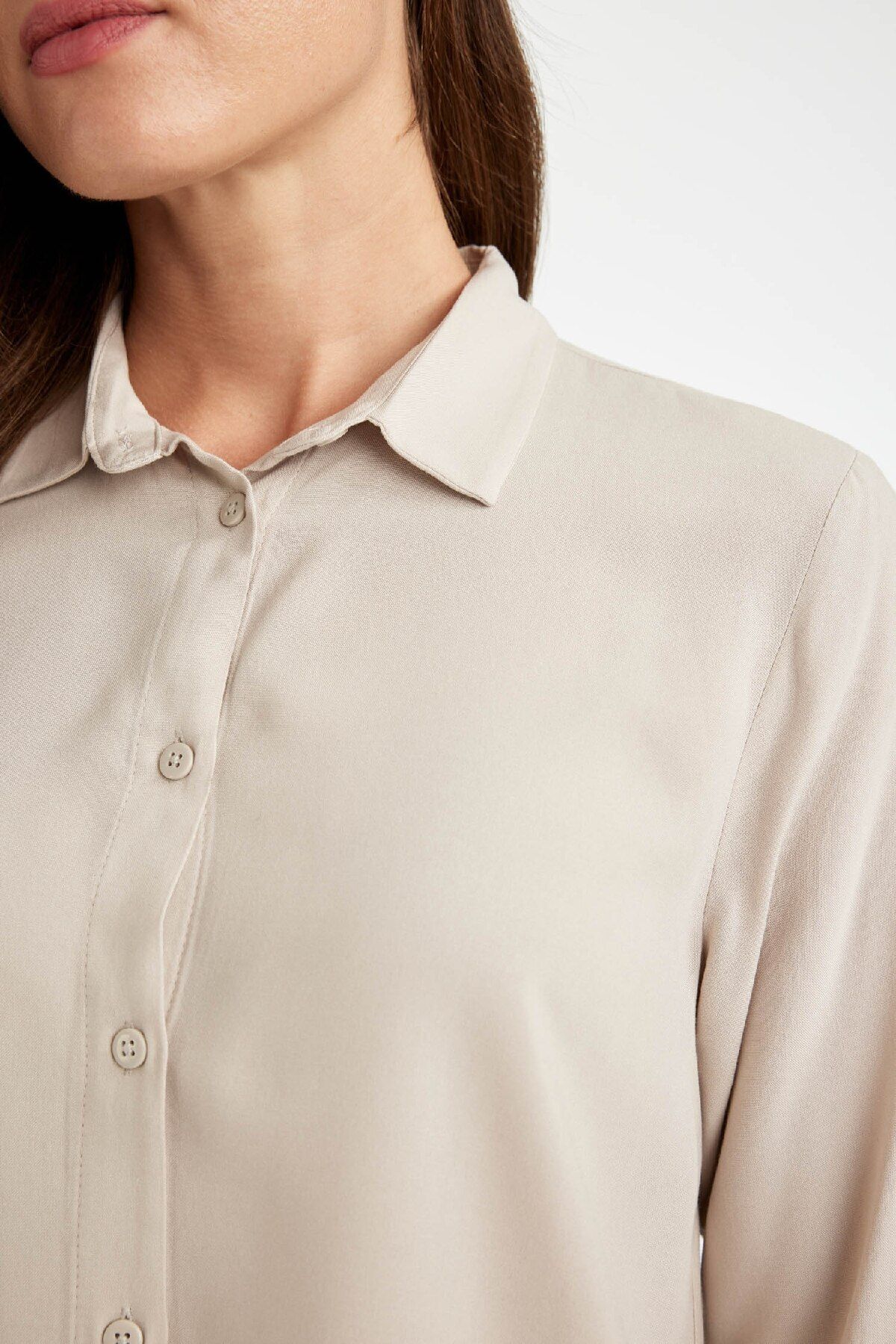 DeFacto-Regular Fit Basic Solid Button Long Sleeve Shirt D4230Ax24Au 5