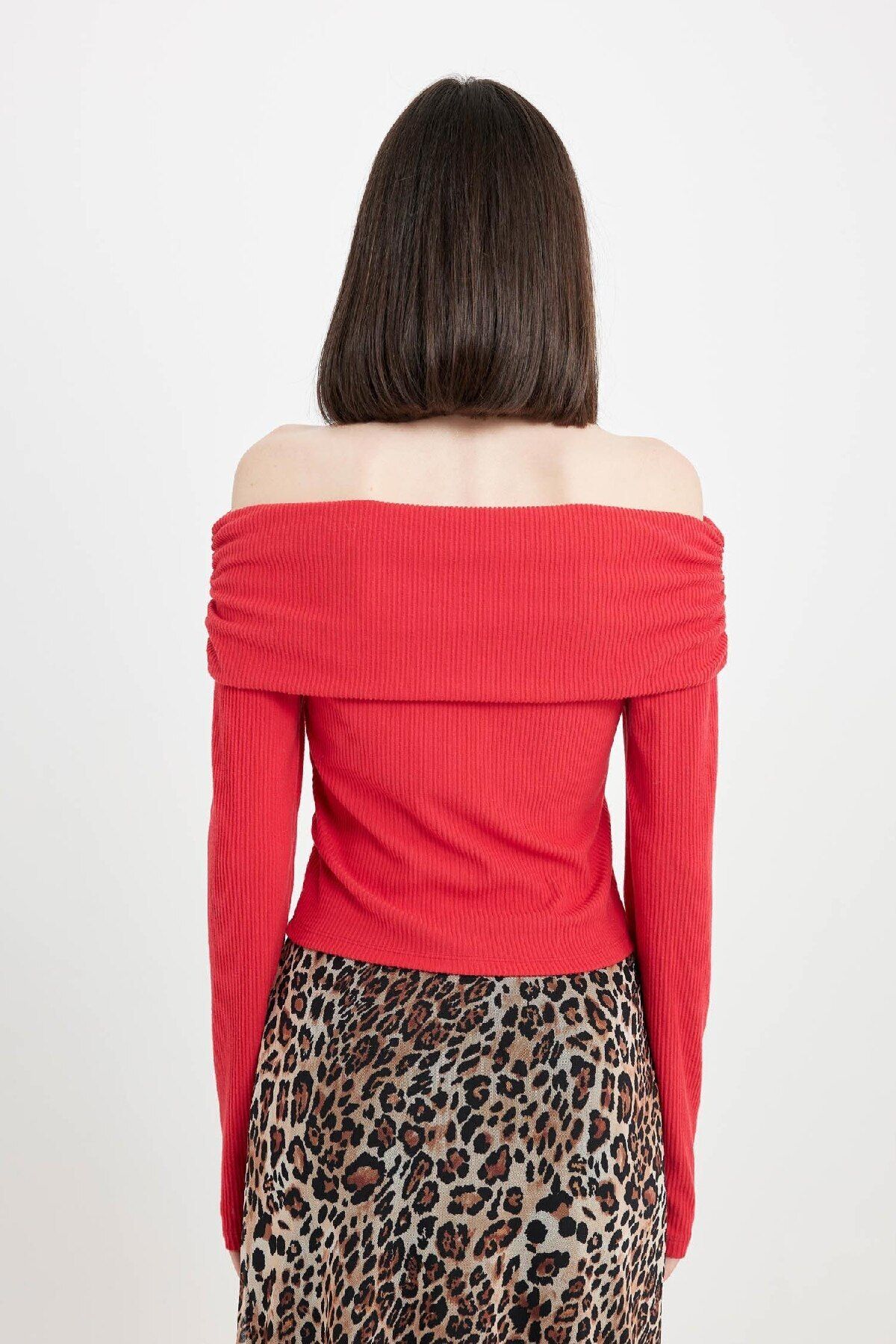 DeFacto-Red Ribbed Long Sleeve Camisole T-Shirt - Shoulder Session D4755Ax24Au 8