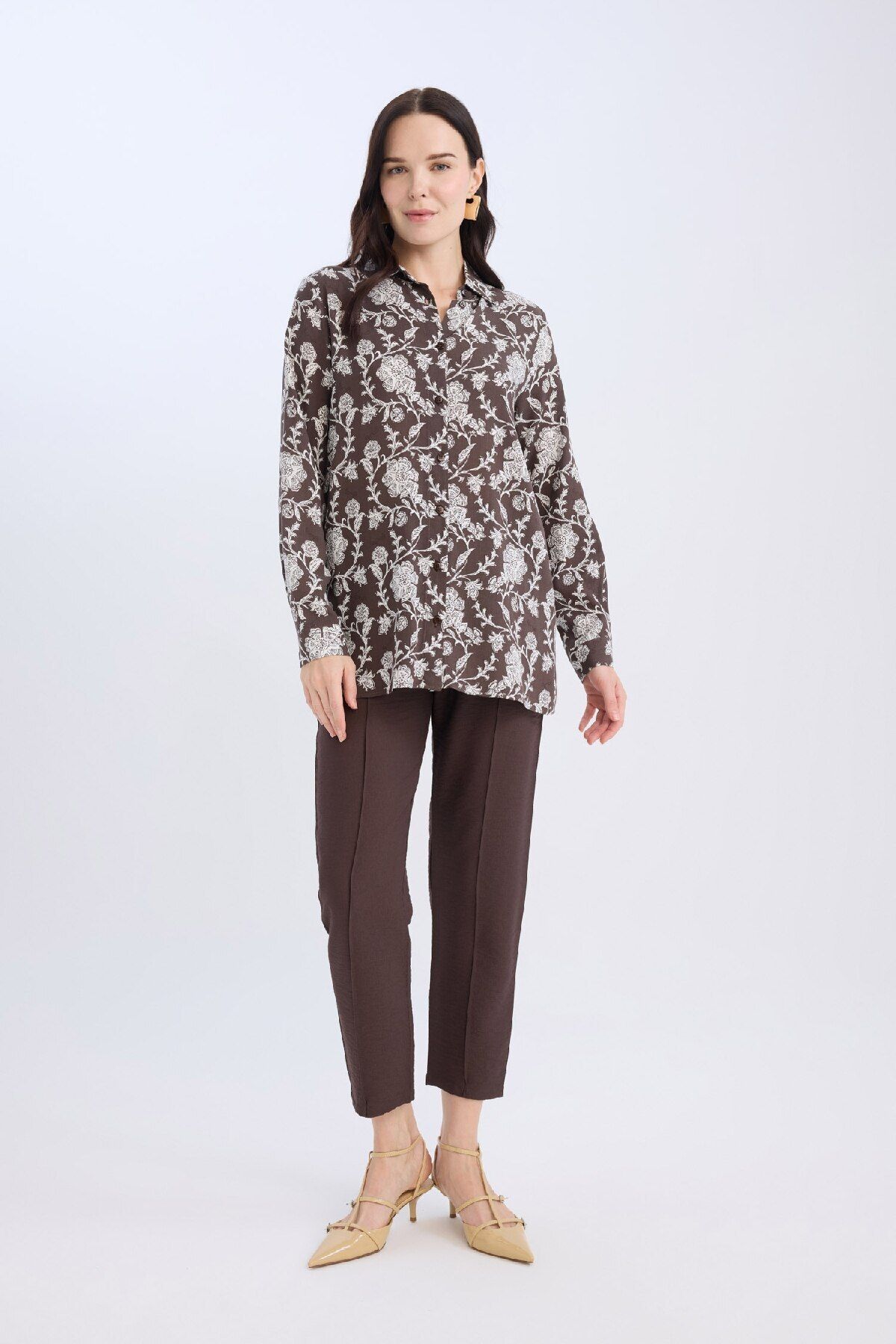 DeFacto-Patterned Long Sleeve Loose Fit Shirt Tunic - T0609Az24Au 2