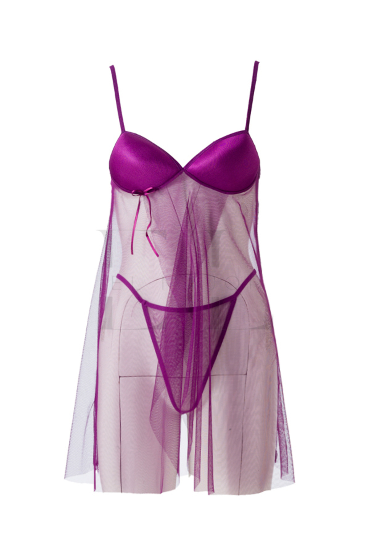 El Major Mor Transparan Tül Gecelik Takımı - Askılı, Şık Tasarım