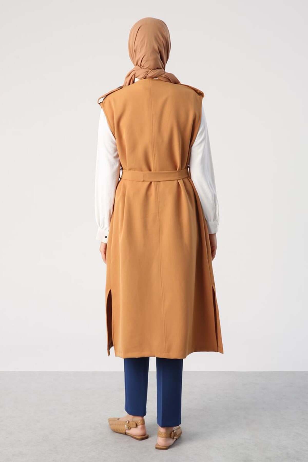 ALLDAY-Mustard-Shoulder Epaulettes Belted Pocket Vest 4