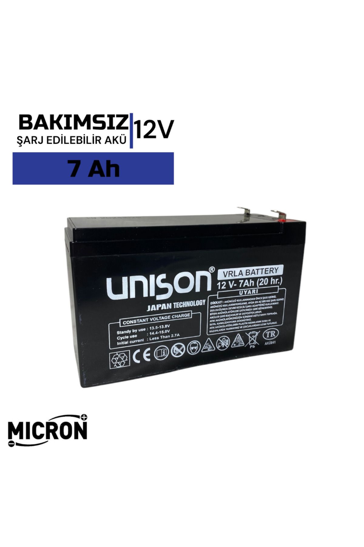 Unison 12v (VOLT) 7 Ah (AMPER) Akü (BATARYA) Yüksek Performans 1.9 Kg 10/24 Tarih