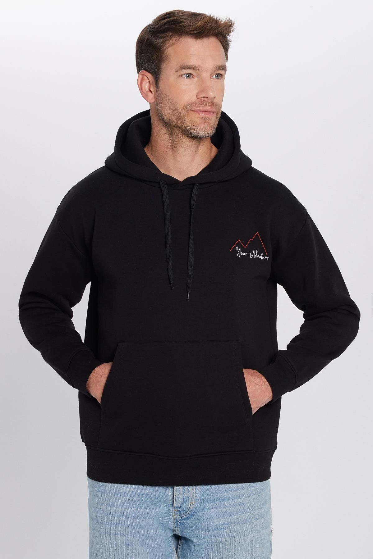 Tudors-Unisex Oversize Wide Cut Cotton Soft Textured Fleece Inside Printed Black Hooded Sweatshirt 2