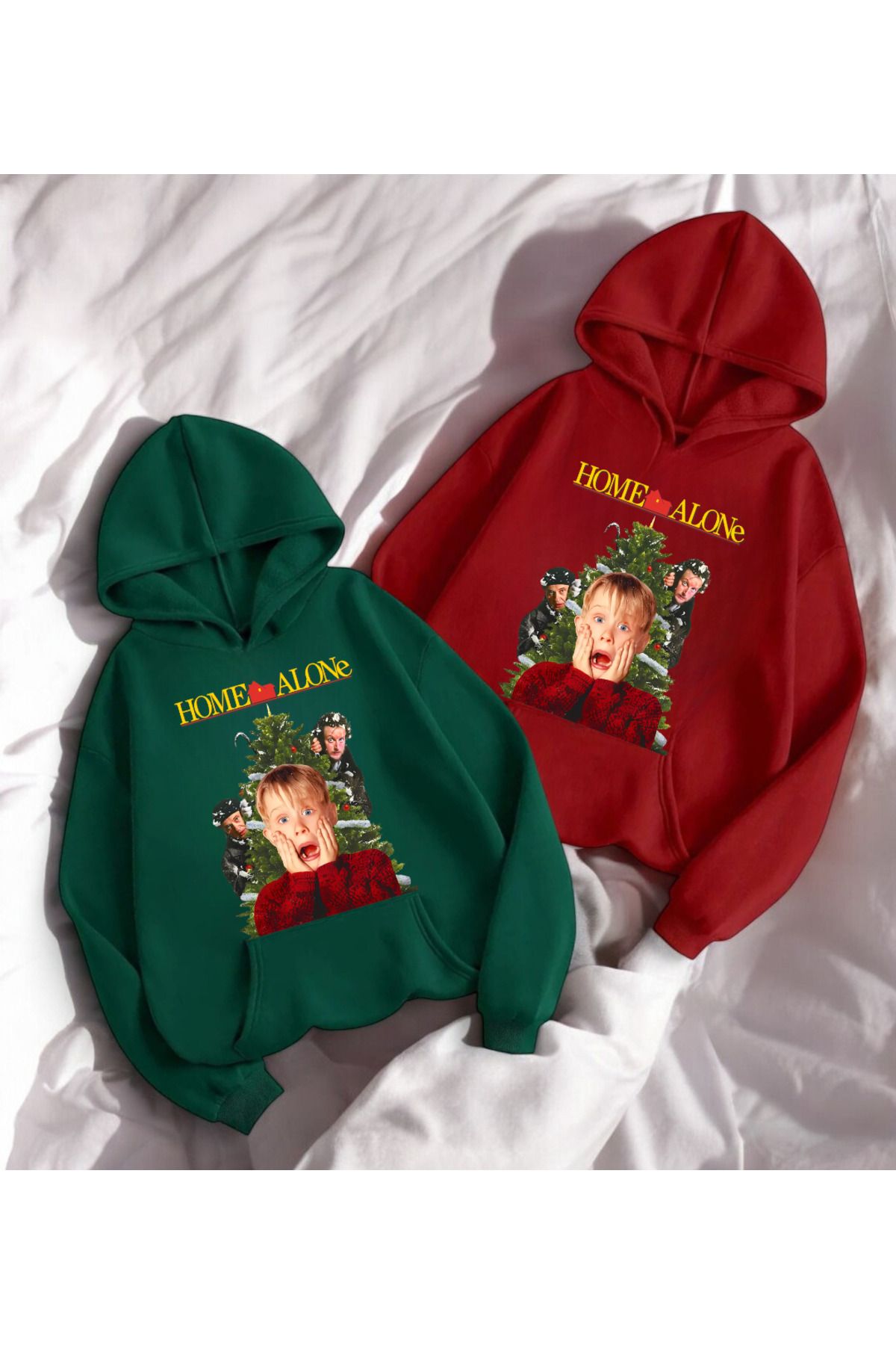 Touz Moda-Home Alone Couple Merry Christmas Printed Hooded Sweatshirt 1