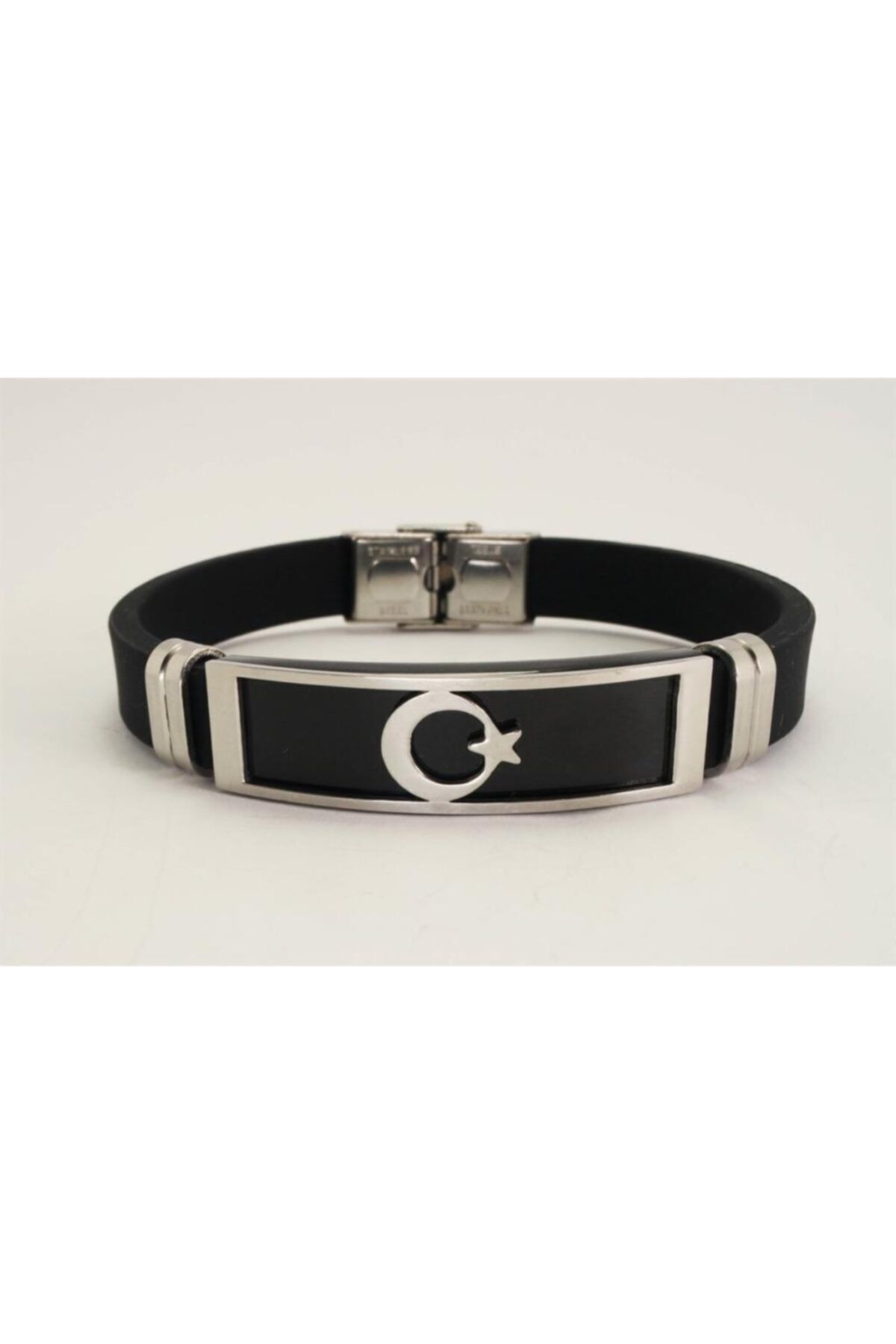 OSMANLI GÜMÜŞ-Crescent Star Flag Rubber Steel Men's Bracelet 2