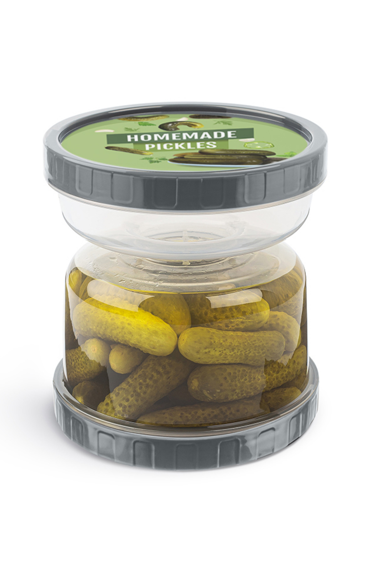 Tuppee-Olive and Pickled Hourglass - Clear Storage Container with Strainer, Flip Eat and Pickled Styling 5