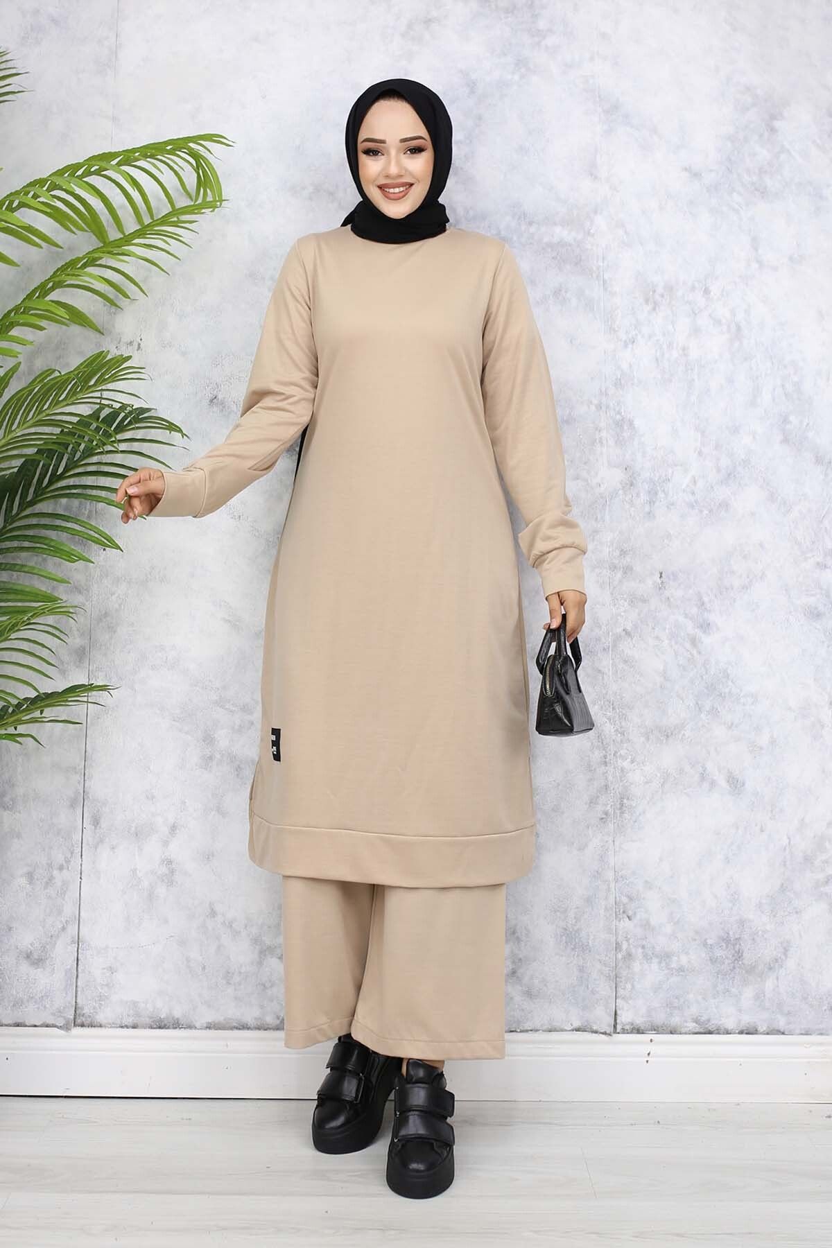 benguen-Beige Long Tunic Double Set - 13006 1