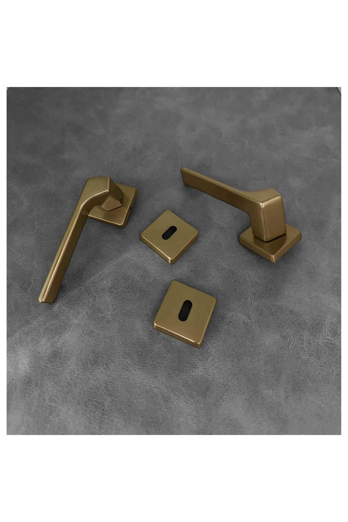 KOLDOOR-Zey Special Design Matte Gold Square Badge Room Door Handle 1 Set 2
