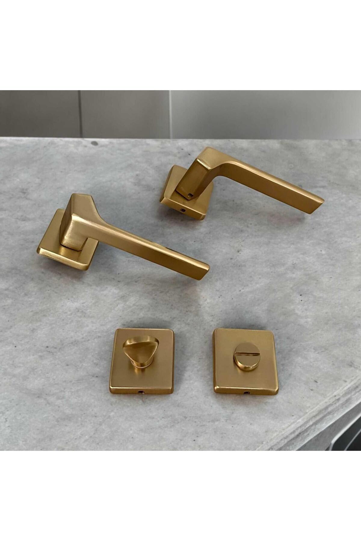 KOLDOOR-Zey Matte Gold Square Badge Wc Bathroom Door Handle 1 Set 5