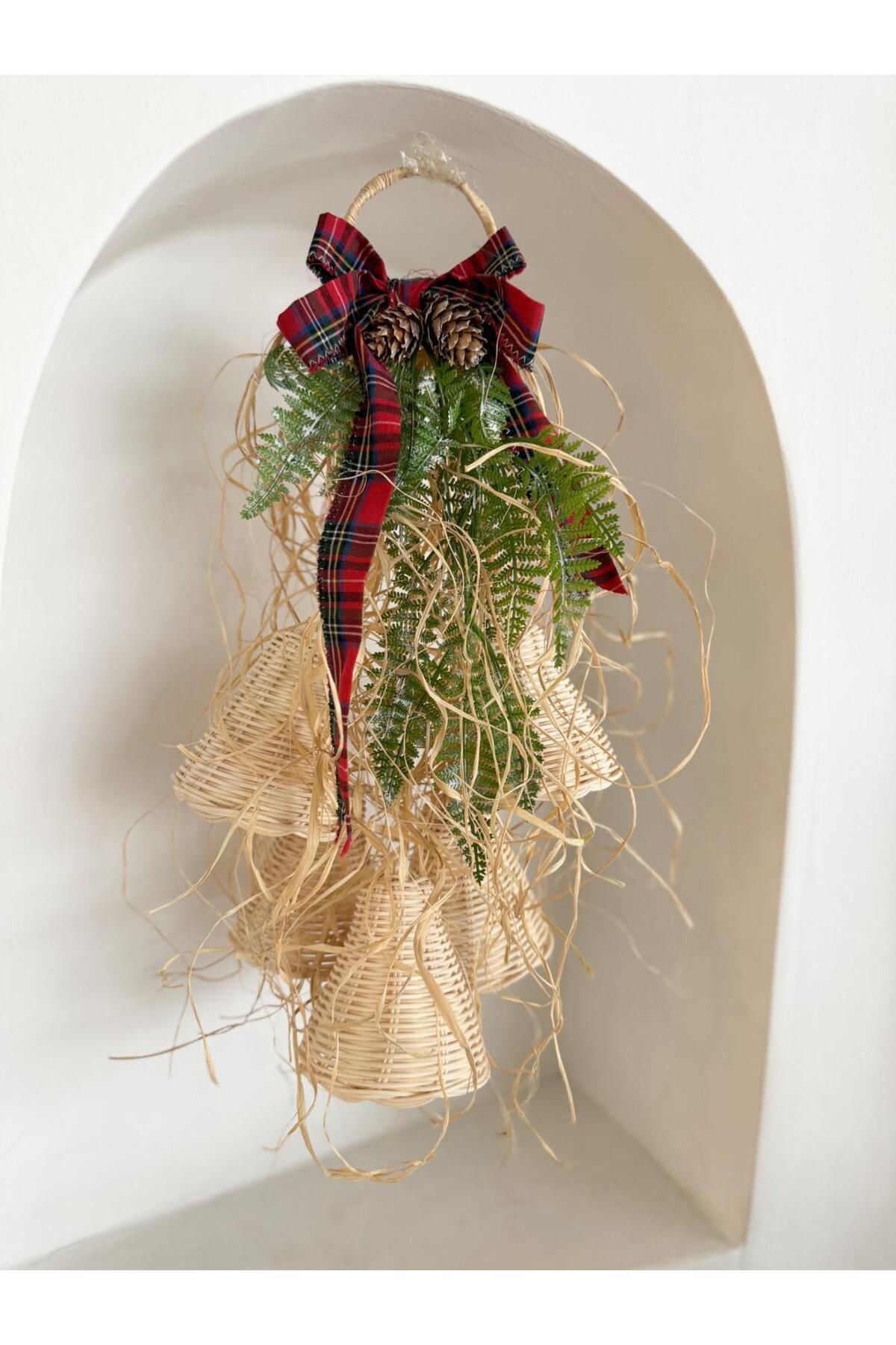 Maison Avf-Christmas Bohemian Rattan Raffia Chime Plaid Door Ornament 1