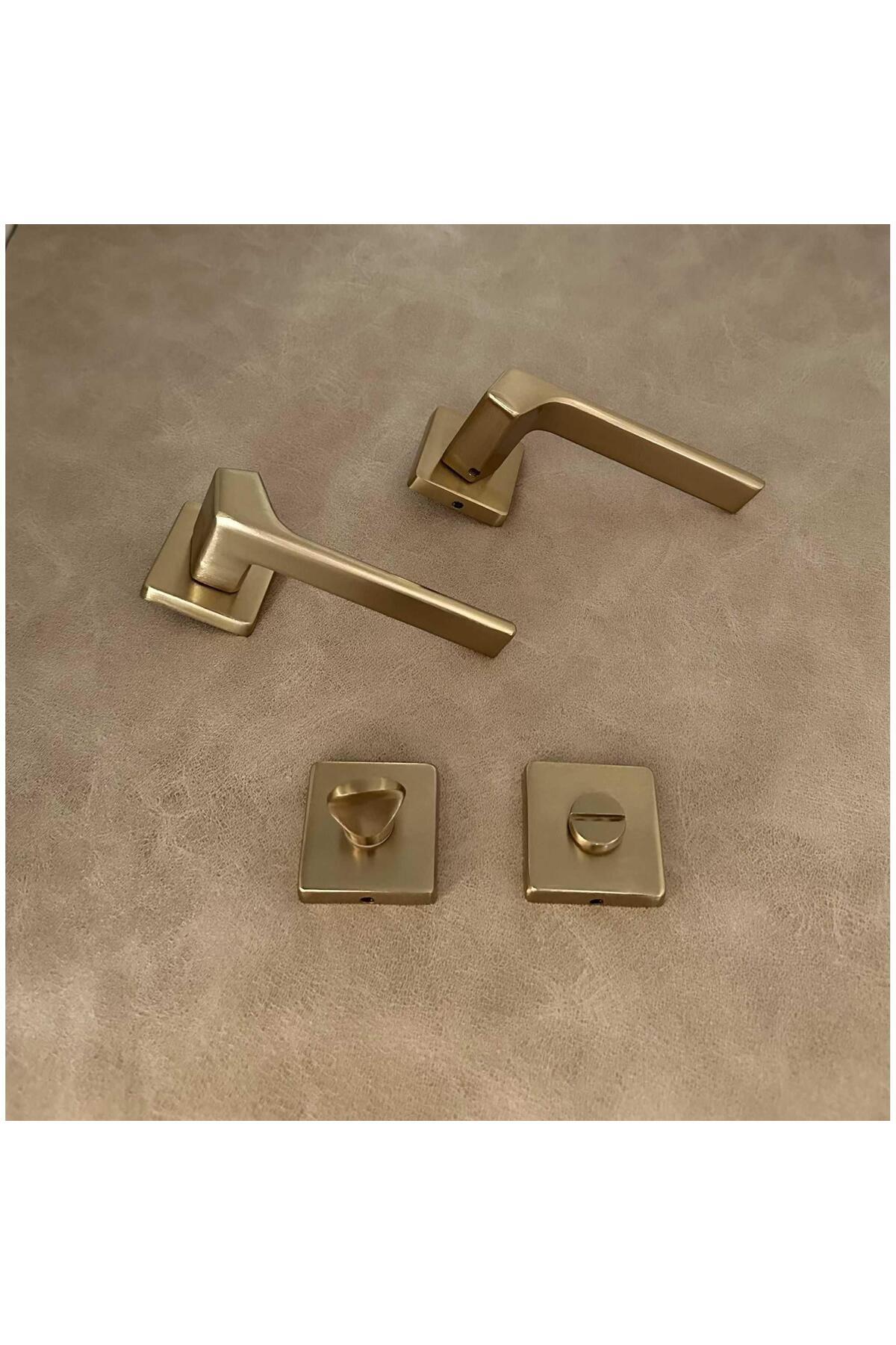 KOLDOOR-Zey Matte Gold Square Badge Wc Bathroom Door Handle 1 Set 7