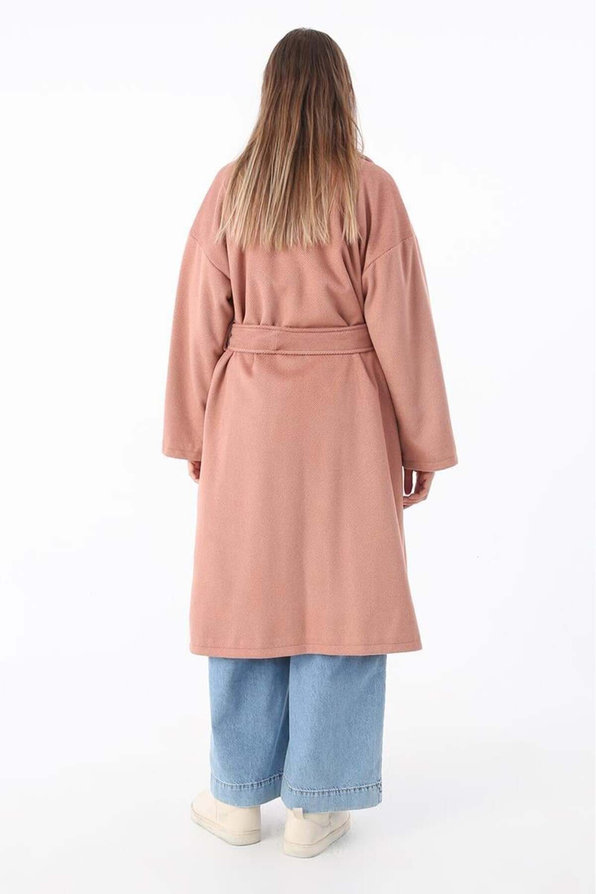 ALLDAY-Rose-Breasted Collar Belted Cashmere Coat 4