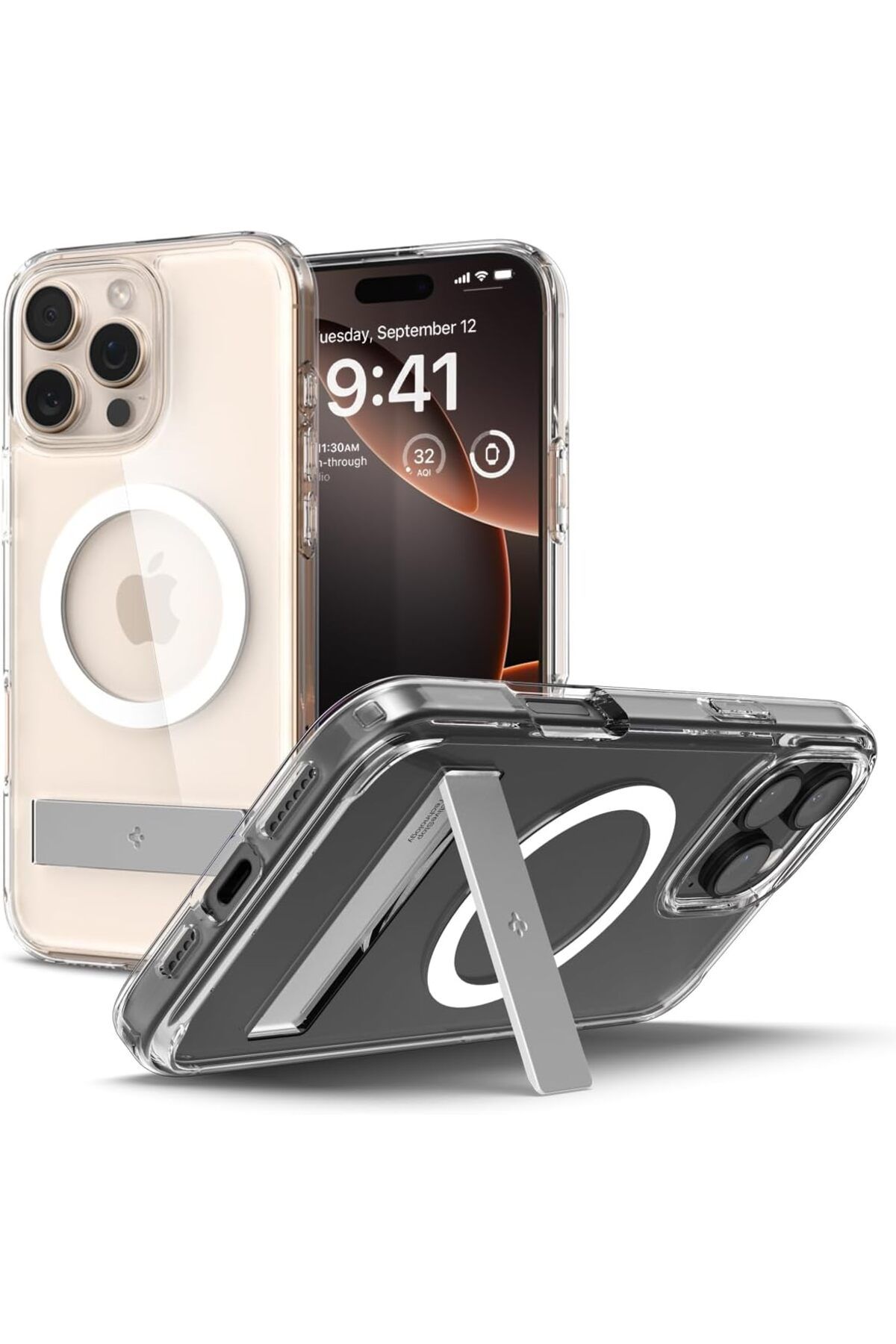 Spigen-Ultra Hybrid S MagFit for iPhone 16 PRO case with Kickstand - Crystal Clear 1