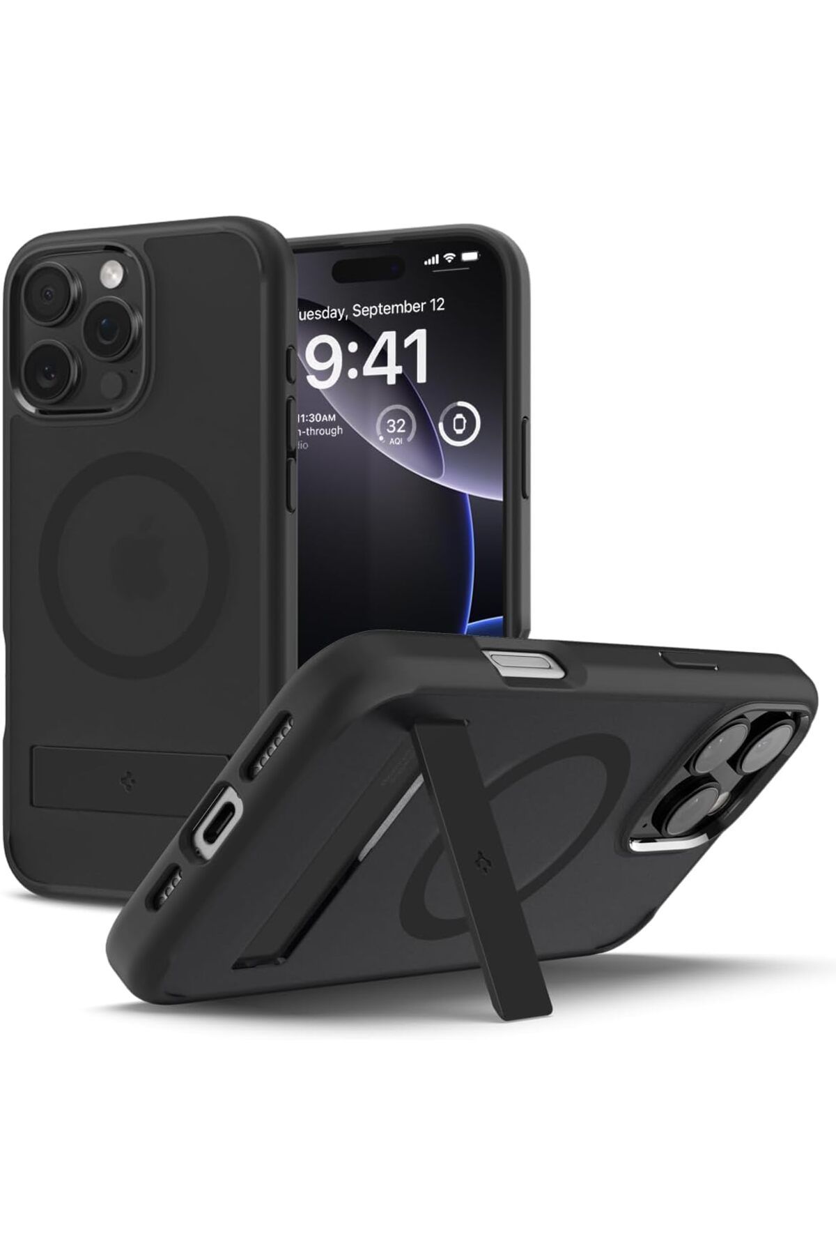 Spigen-Ultra Hybrid S MagFit for iPhone 16 Pro MAX case with Kickstand - Frost Black 1