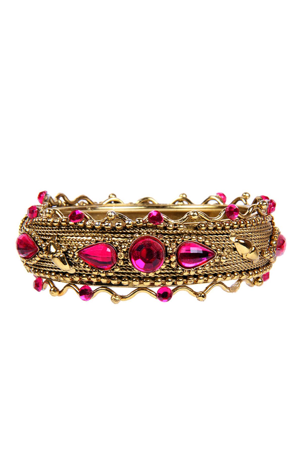 Rouge-Pink Stone Metal Handcuff Model Women's Bracelet 1