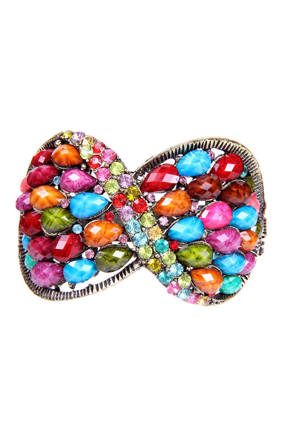 Rouge-Colorful Stone Cast Metal Bow Tie Model Women's Bracelet 1