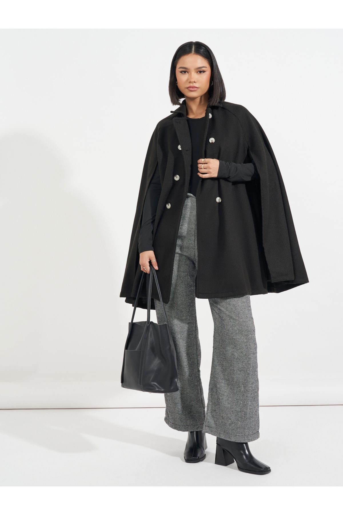 Styli-Oversized Longline Wool Like Cape Coat 2