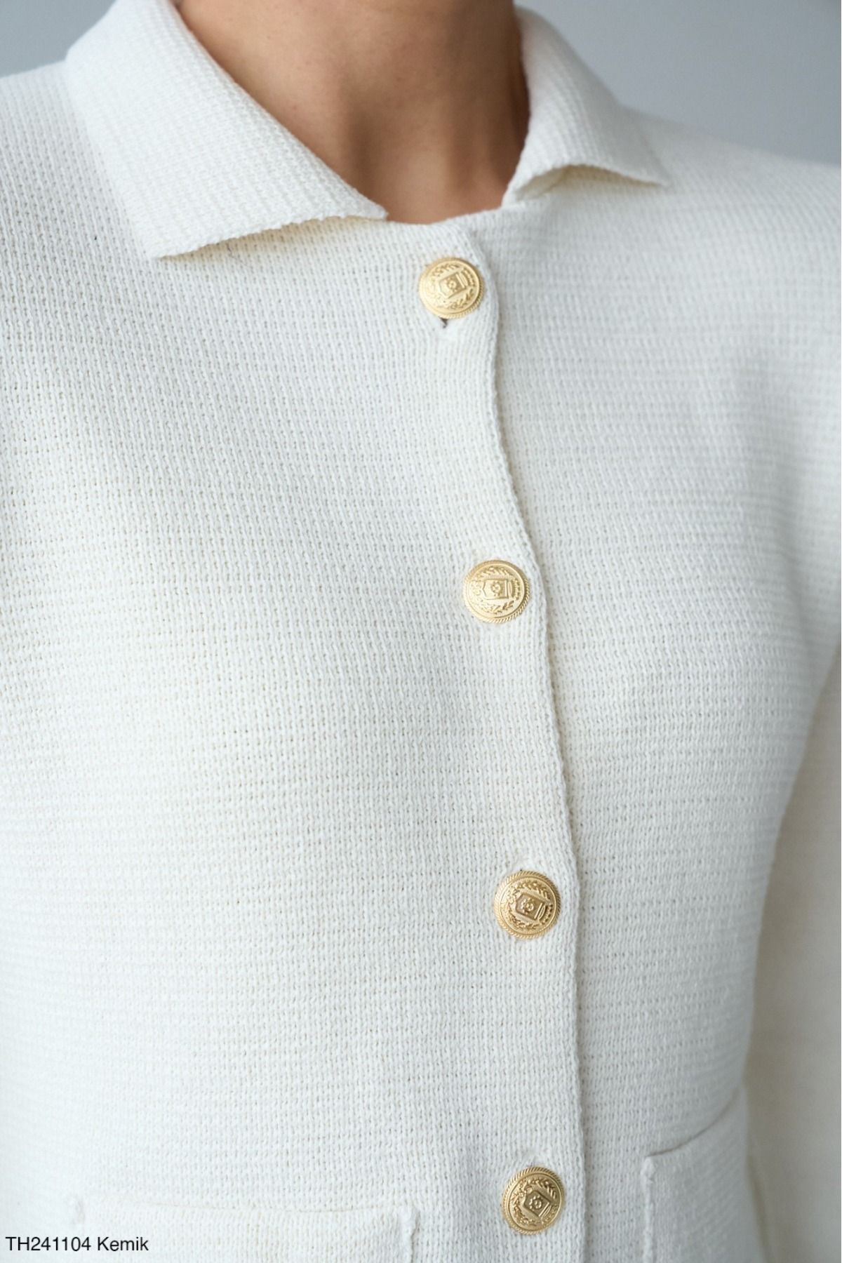 Lupies-Cardigan alb pentru femei, cu gât polo, din bumbac, cu buzunare 6