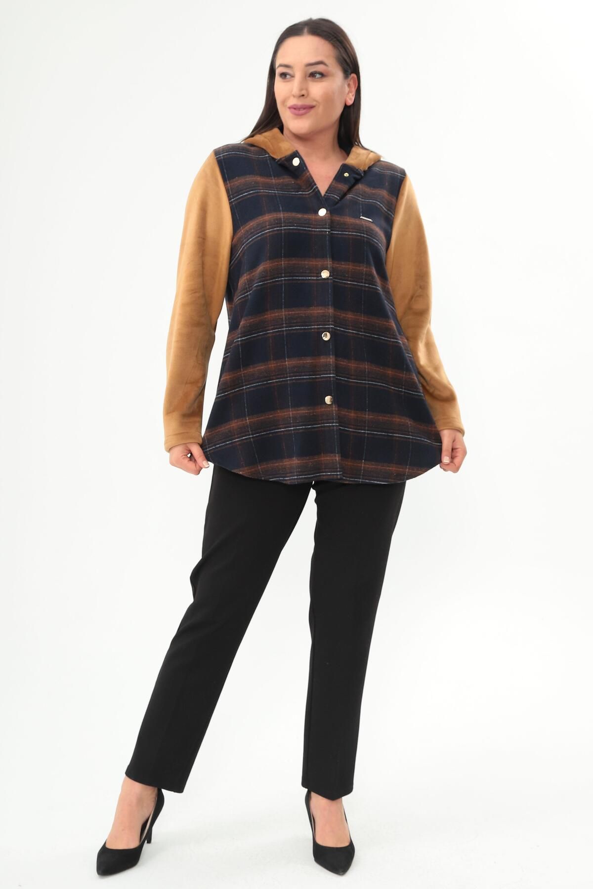 Metpoint Trend42plus Palton Indigo Cu Model În Carouri, Cu Buzunar Cu Apăsare Femeie - 44