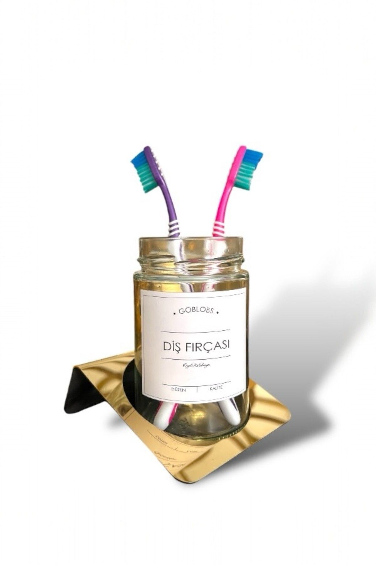 GO BLOBS-White Label Toothbrush Holder with Stainless Steel and Gold Stand 4