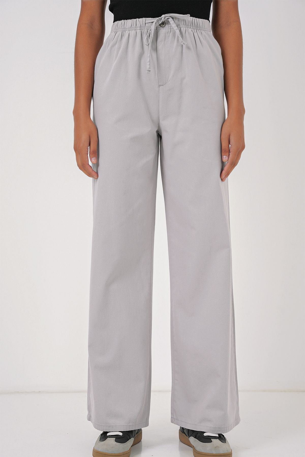 Bigdart-6690 Women's Wide Leg High Waist Trousers - Gray 4