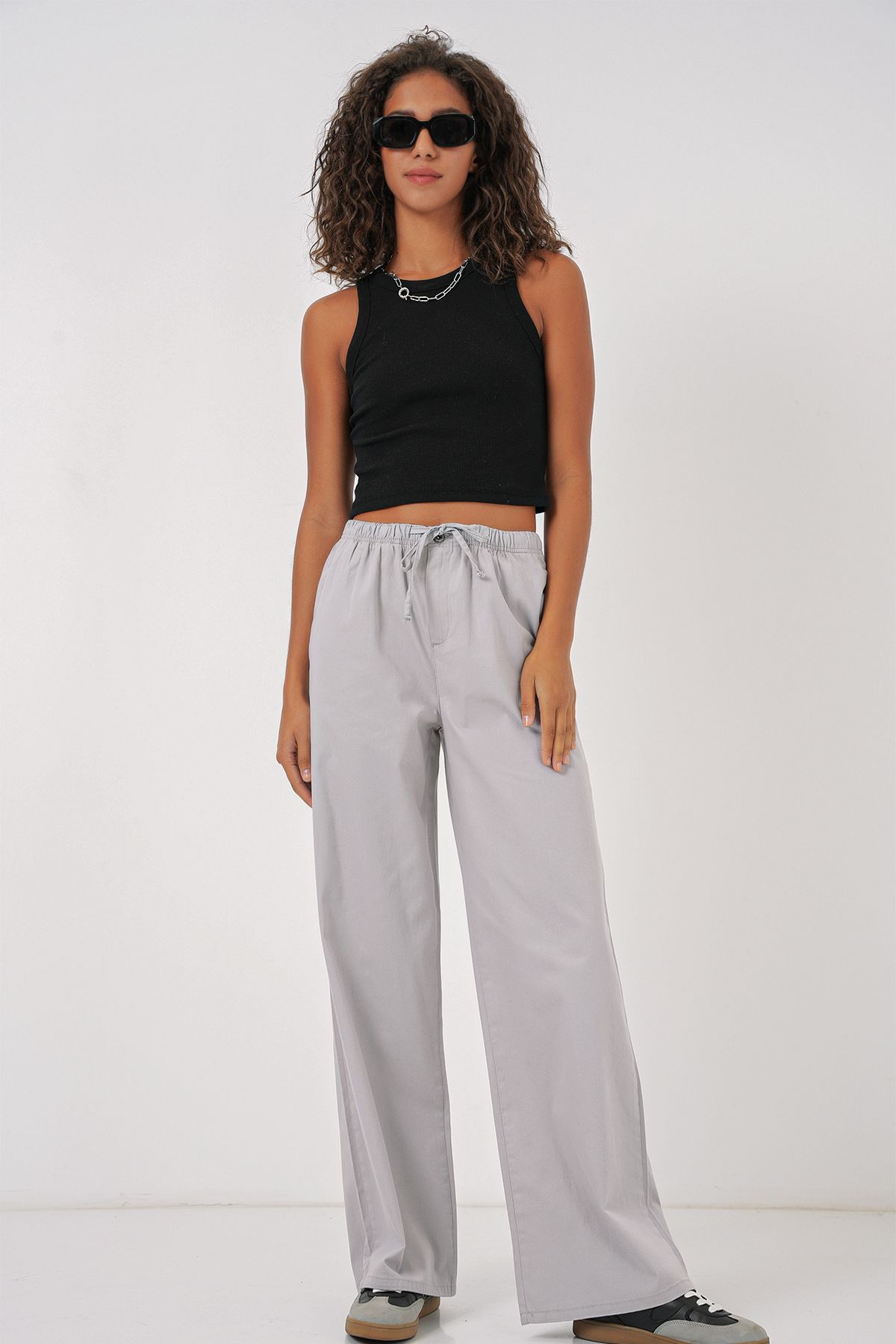 Bigdart-6690 Women's Wide Leg High Waist Trousers - Gray 3