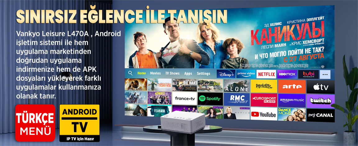Vankyo Leisure L470A Android TV 1080P Destekli Projeksiyon Cihazı +Auto ...