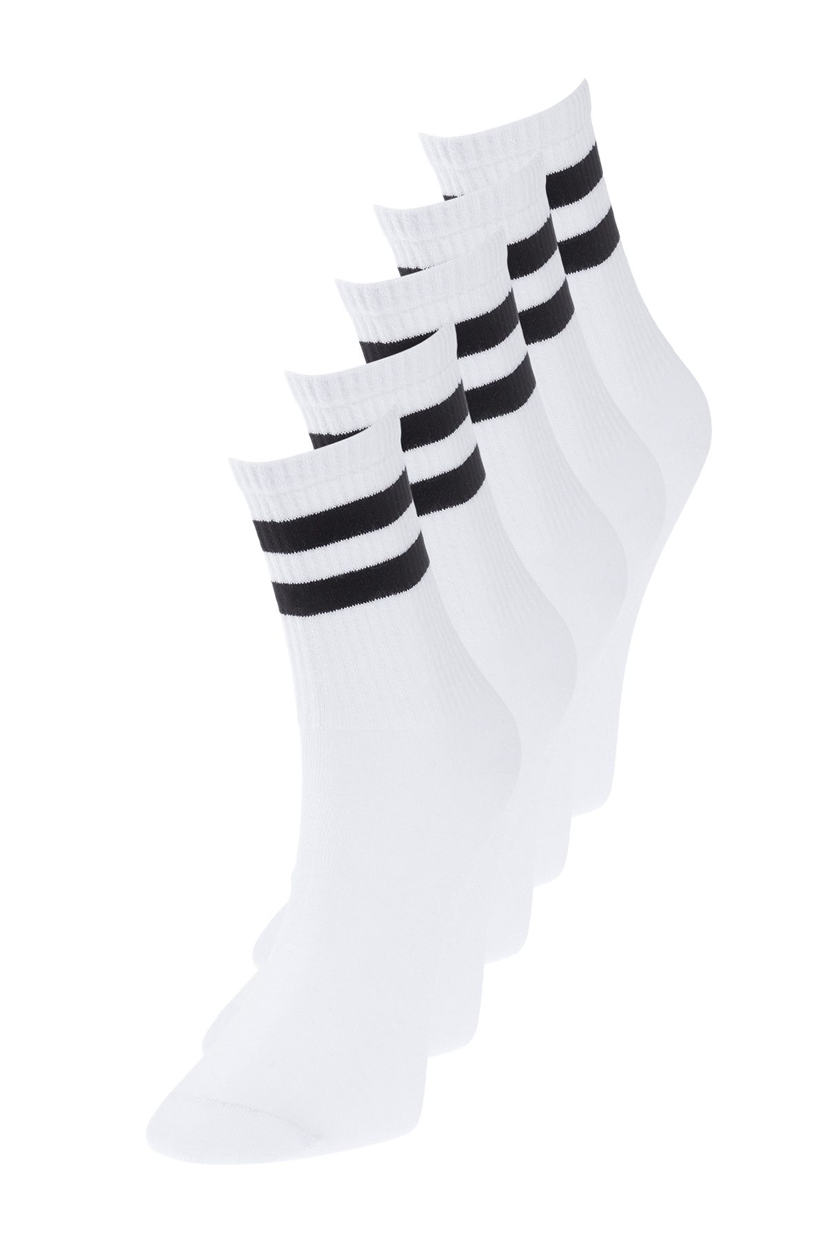 Trendyol Collection-Weiße Baumwollsocken mit Streifen – College, Tennis, mittlere Größe TMNSS24CO00017, 5er-Pack 2