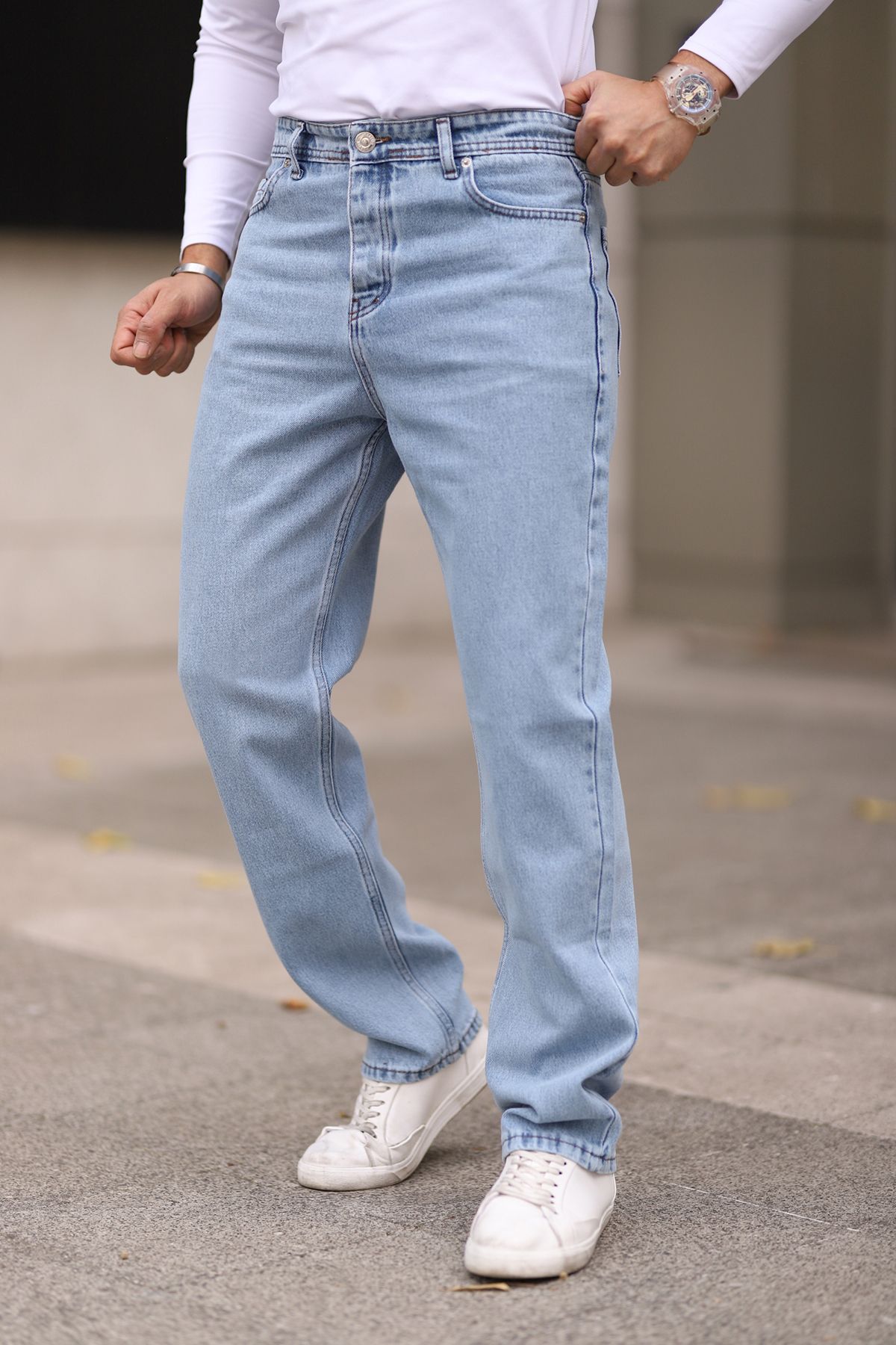 Trendyol Collection Světle modré pánské Baggy Fit Jeans Džínové kalhoty TMNAW24JE00027