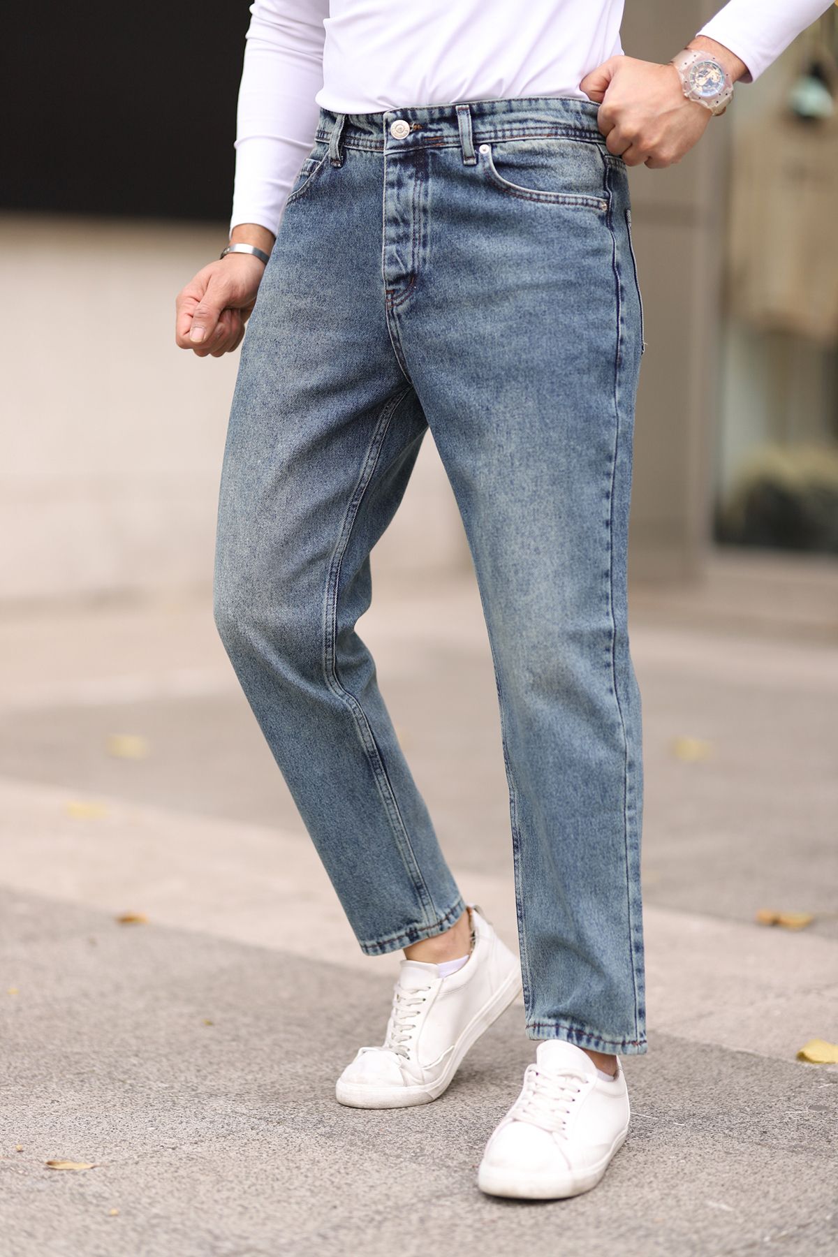 Trendyol Collection Közepes kék 100% pamut boyfriend farmer farmer TMNAW25JE00020