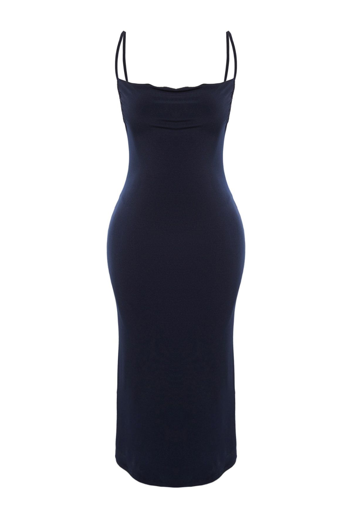 Trendyol Collection-Rochie creion midi tricotată flexibilă, cu guler Degaje, albastru marin TWOSS19AD0020 6