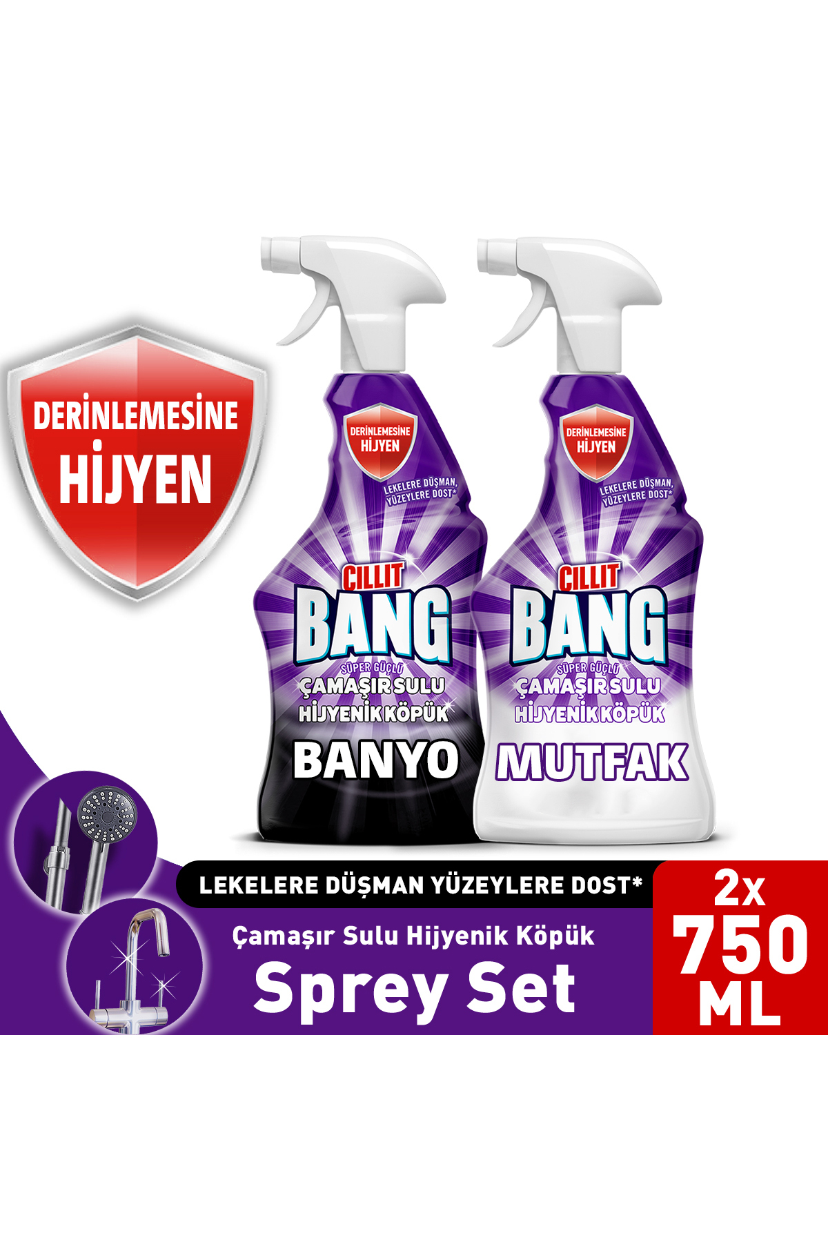 Cillit Bang Dezenfektan Mutfak & Banyo Yağ Ve Kireç Çözücü Sprey Seti 750 Ml x2