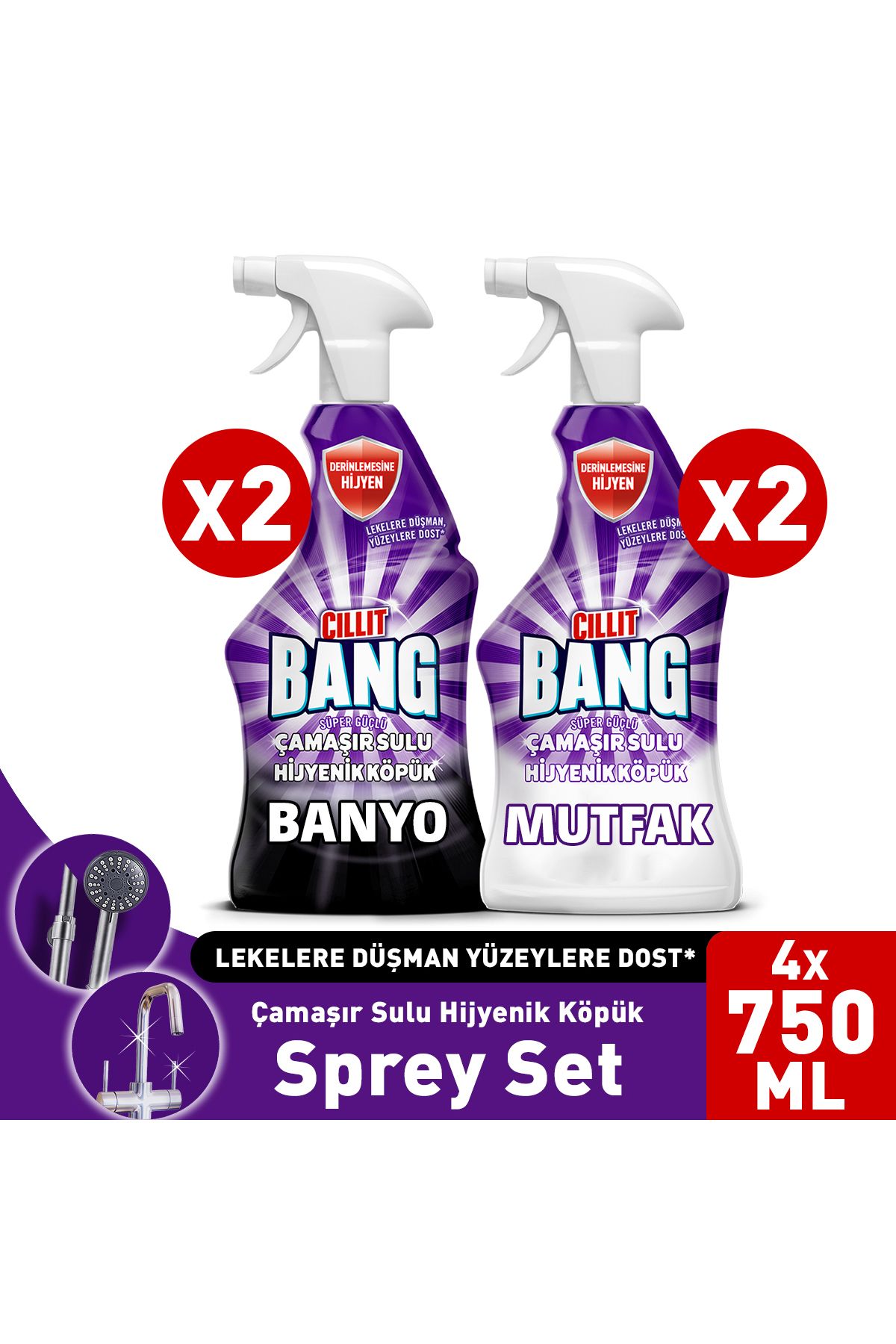 Dezenfektan Banyo Ve Mutfak Temizleyici Sprey Set 750 ml X 4