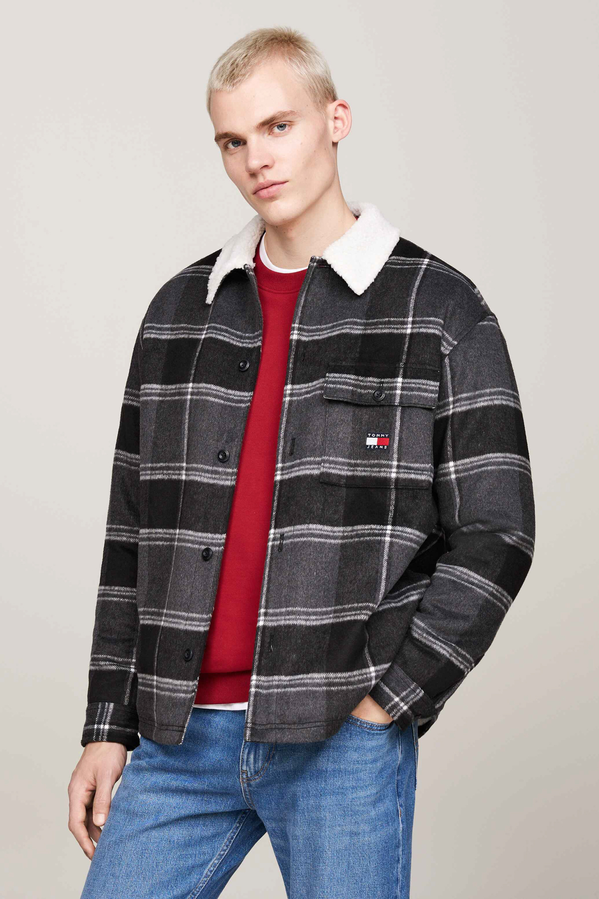 Tommy Hilfiger Męska koszulka Tjm Check Sherpa Overshirt Ext Coat - czarna