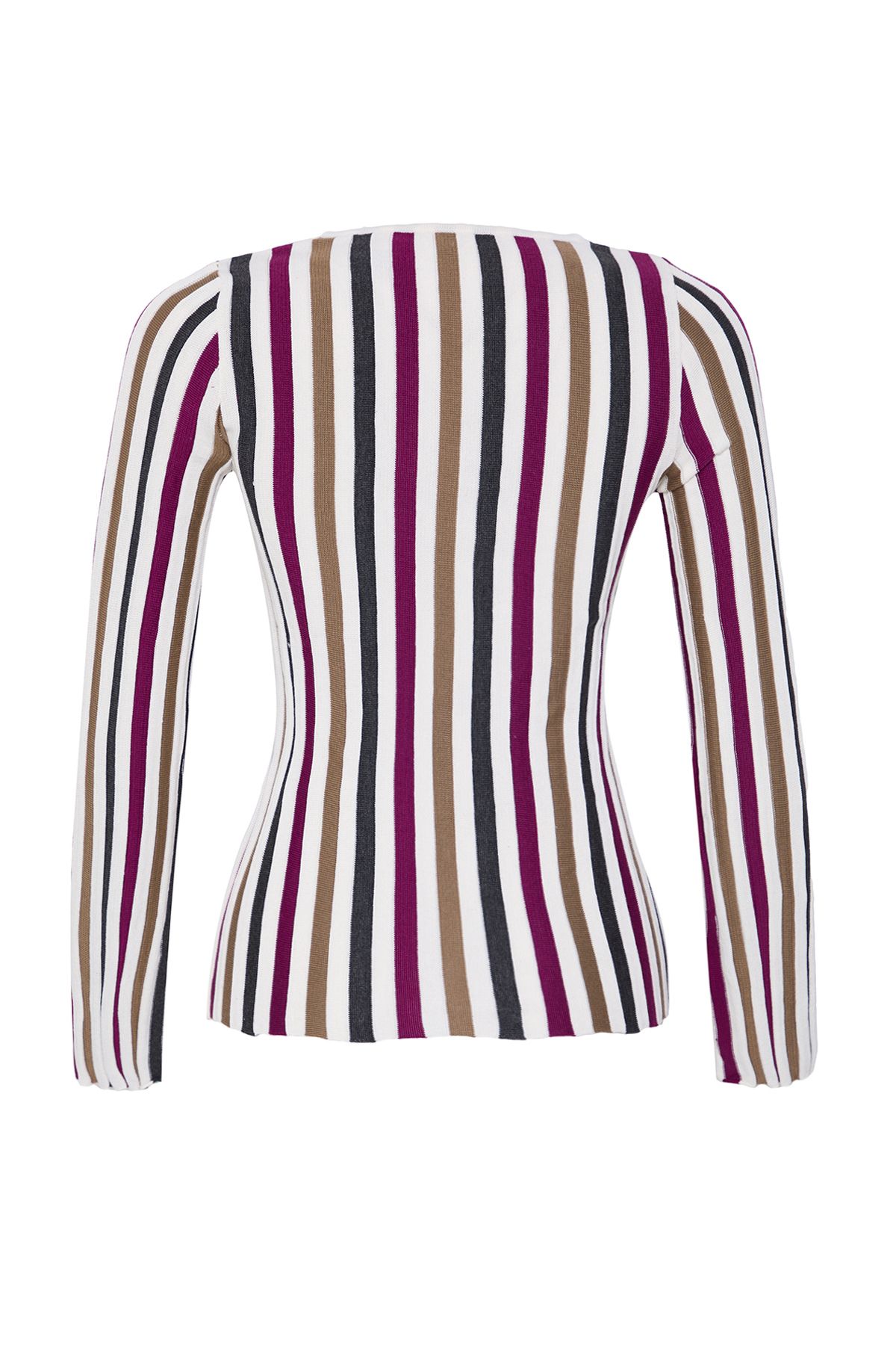Edit by Trendyol-Ecru V-Neck Color Block Slim Knitwear Sweater Tedaw25Kz00054 6
