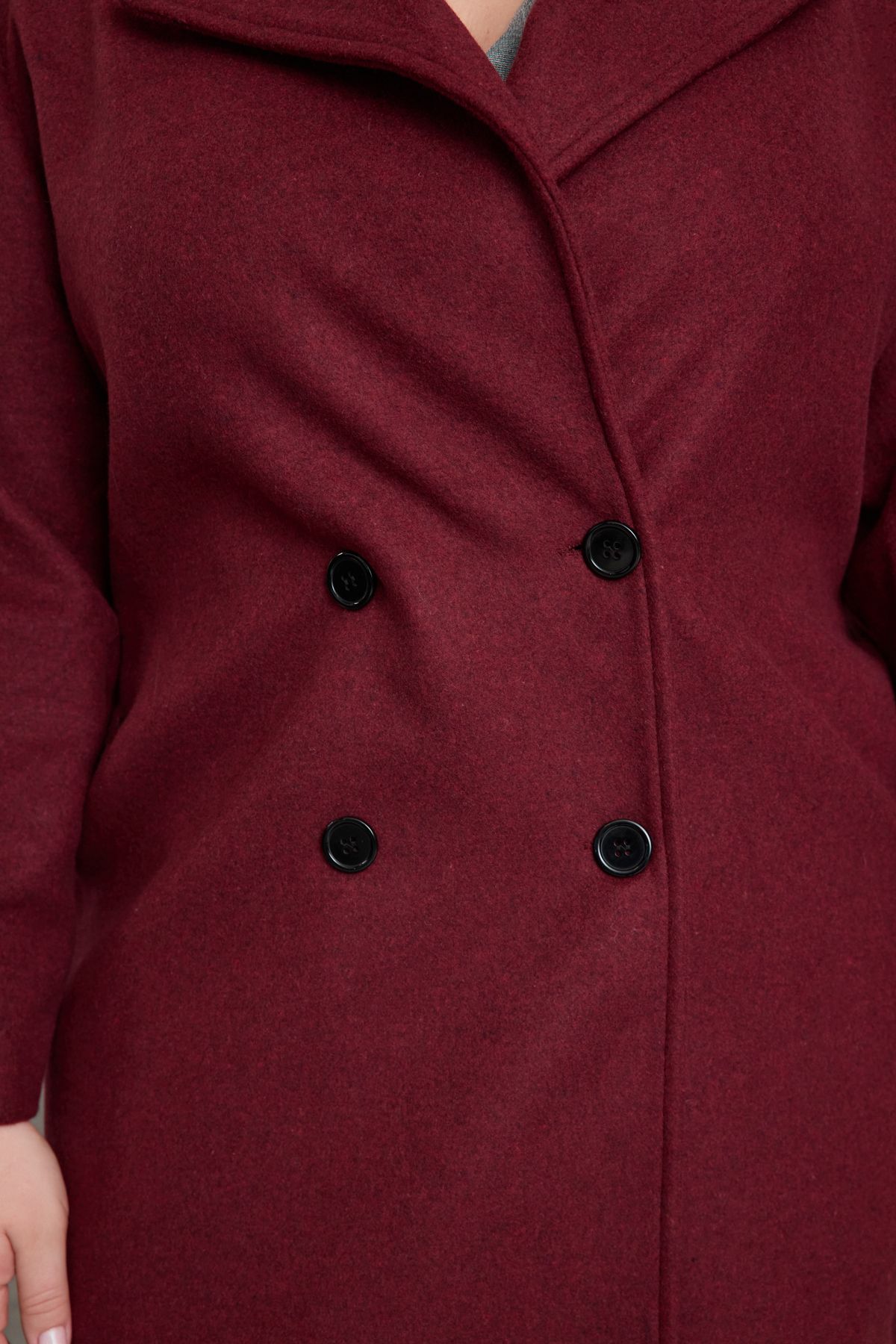 Trendyol Curve-Oversize Burgundy Cashew Coat - Double Breasted Closure, Wool Blend Tbbaw23Kb00002 4