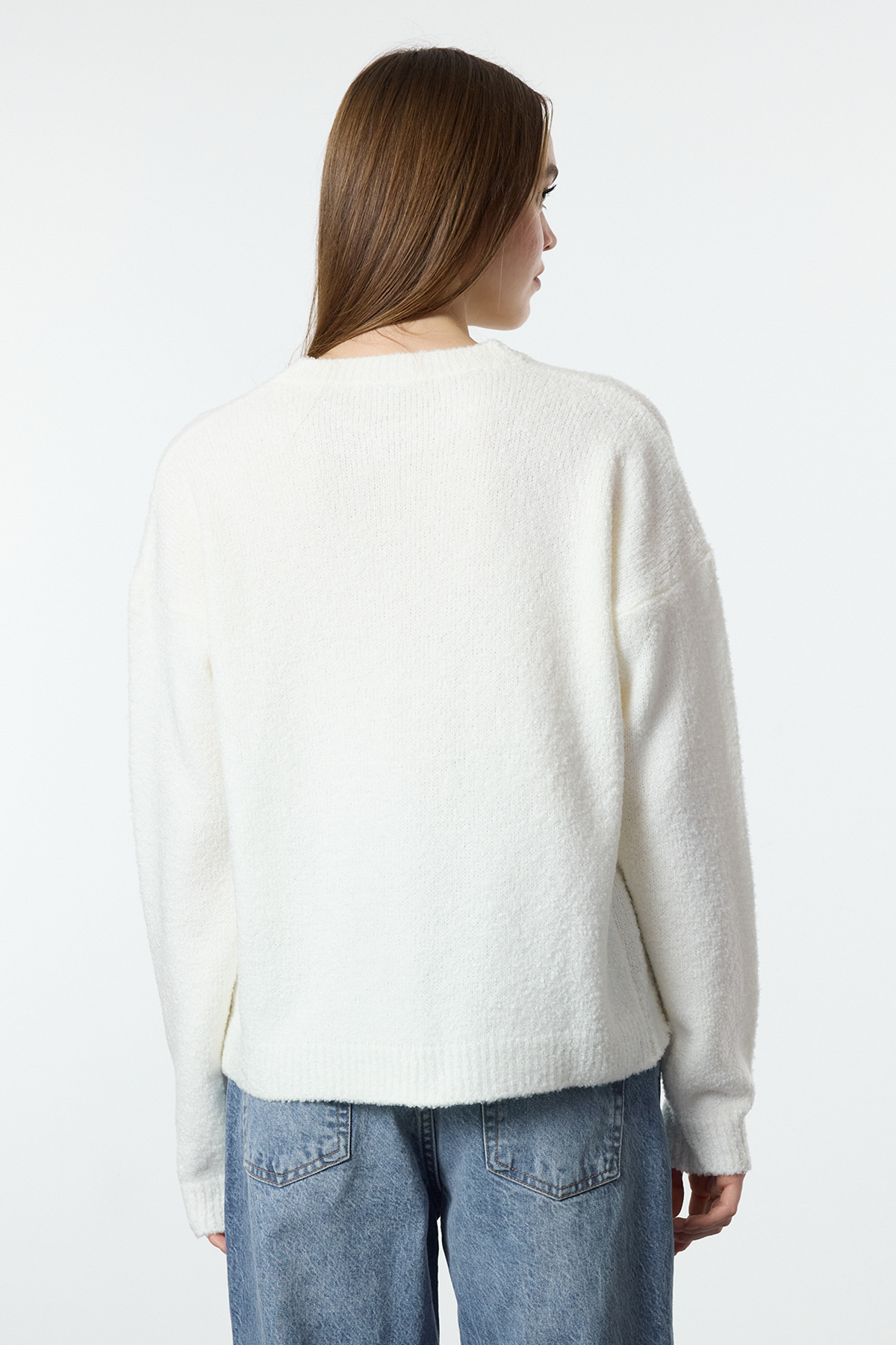 Trendyolmilla  Ekru*001 Geniş Kalıp Dokulu Triko Kazak TWOAW23KZ01863 - Görsel 5