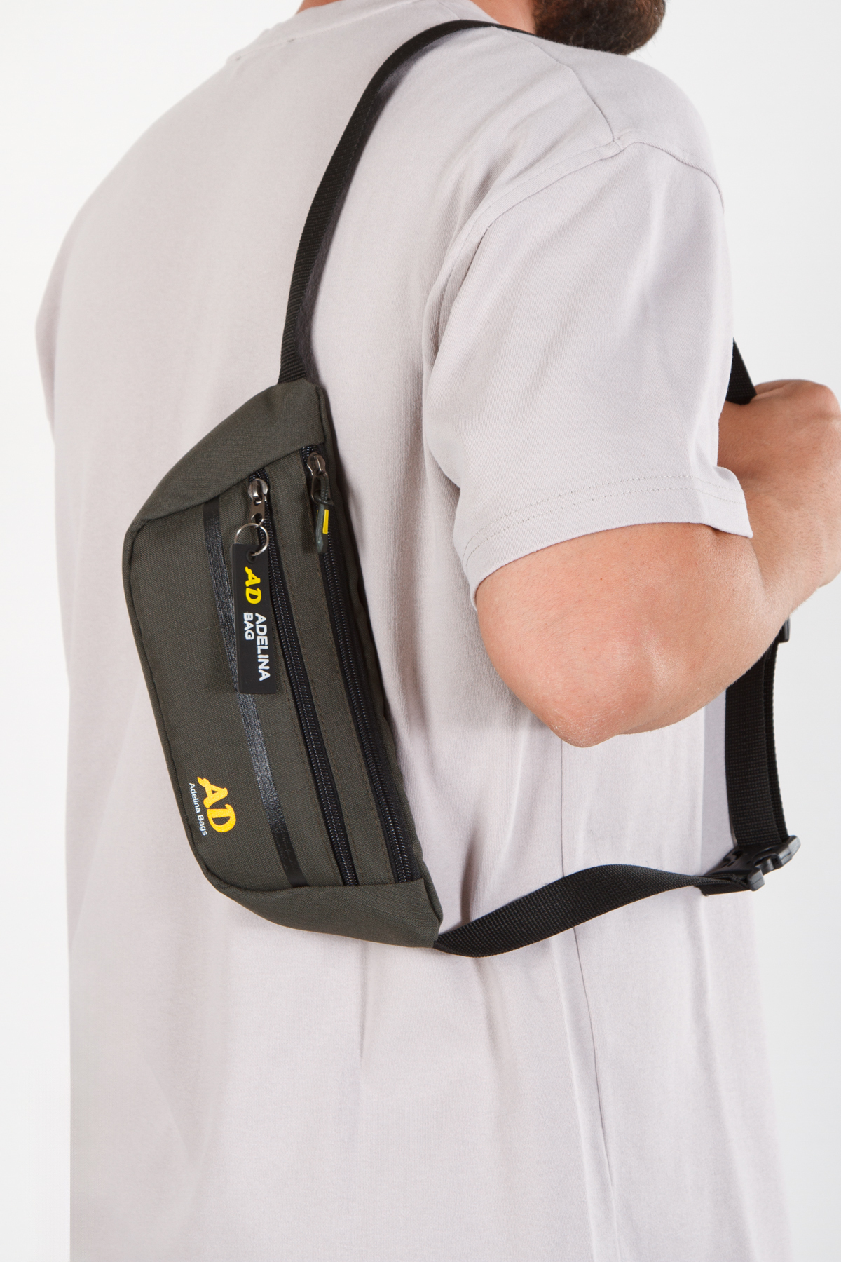 Adelina Bags  Unisex Çapraz Askılı Telefon Bölmeli Haki Bel Çantası Anahtarlık Detaylı - Görsel 2